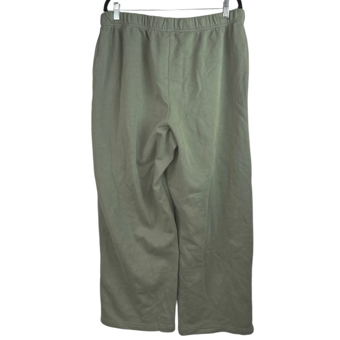NEW GAP Womens Green Fleece High Waist Straight Wide Leg Lounge Trousers Pants L - Image 2
