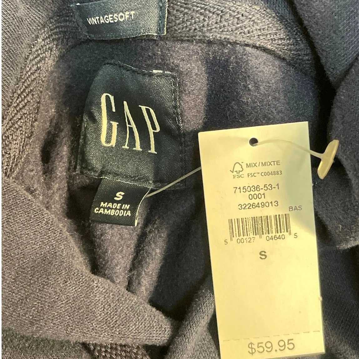 NEW Gap Women's Navy Blue Gray Logo Embroidered Hoodie Hooded Sweatshirt Size S - Image 4