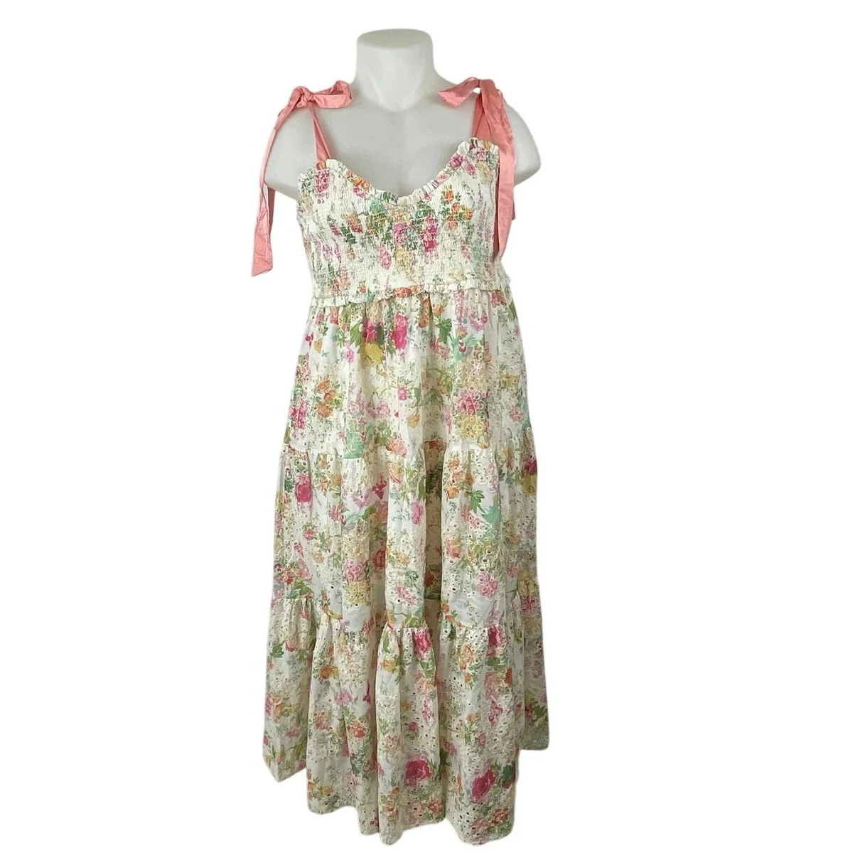 NEW GeeGee Floral Embroidery Eyelet Sleeveless Midi Tank Flare A-Line Dress 2XL - Image 7