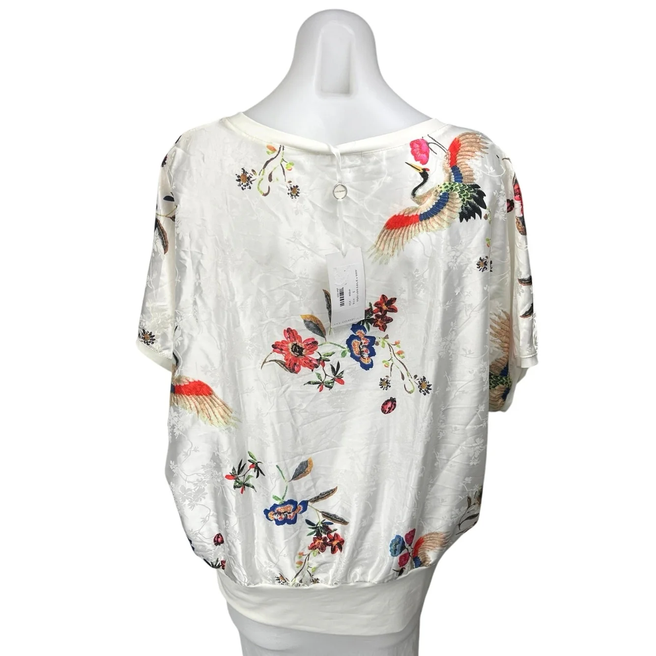 NEW Golbary Floral Silk Satin Jacquard Floral Short Sleeve V Neck Blouse Top 3 - Image 2