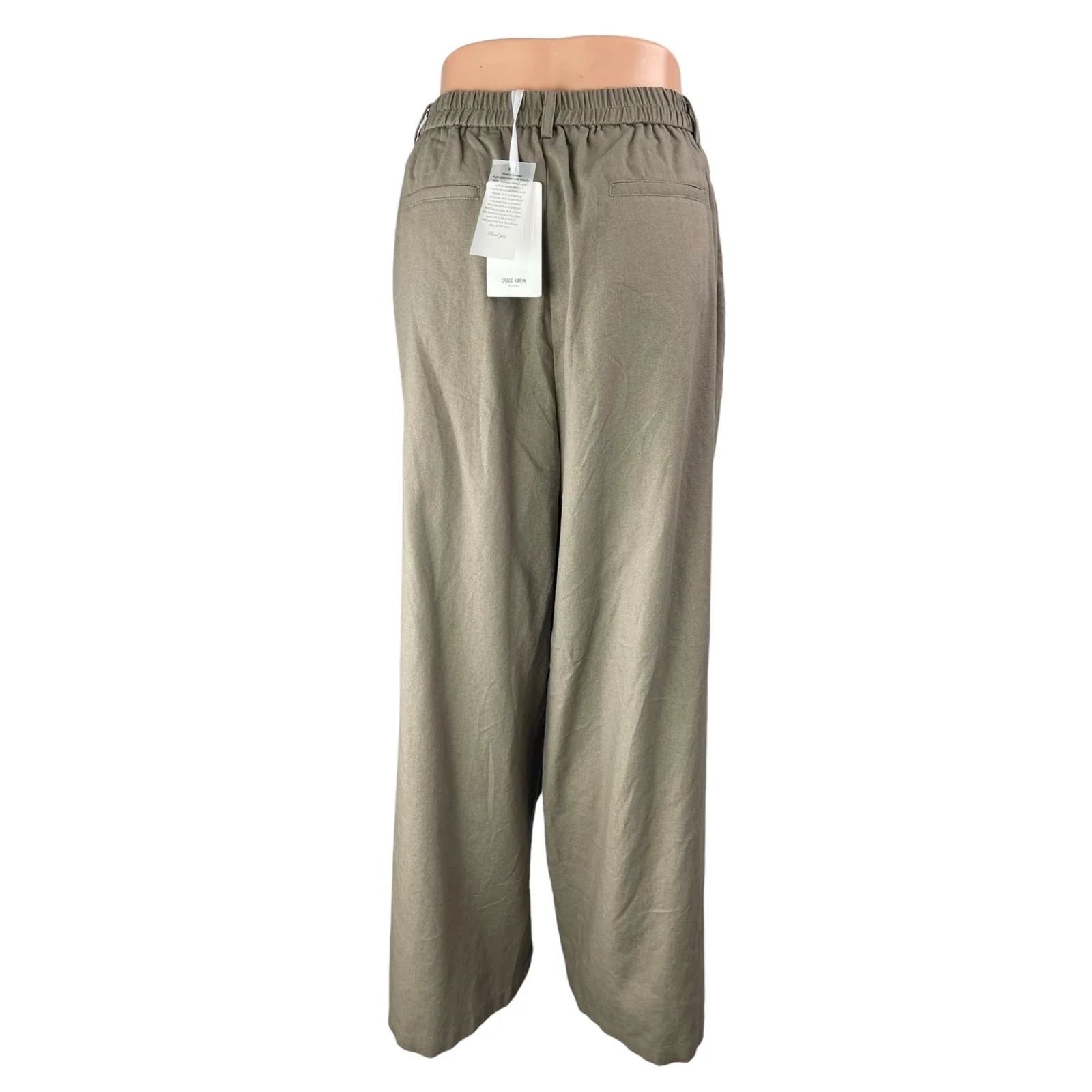 NEW Grace Karin Women's Brown High Elastic Waist Pleated Trousers Dress Pants L - Image 2