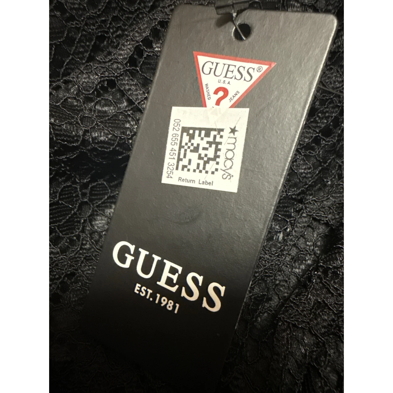 NEW Guess Black Floral Off The Shoulder Lace Ruffle Midi Bodycon Dress Size 14 - Image 6