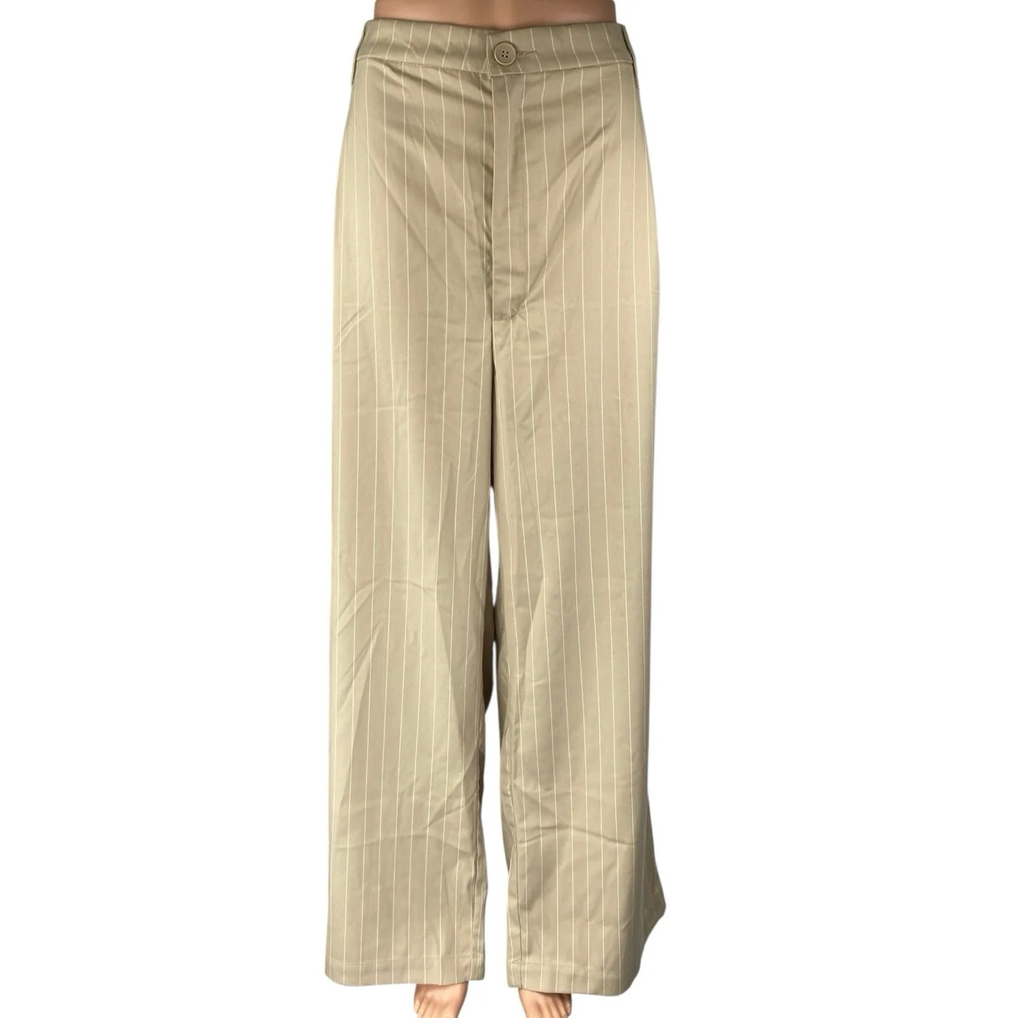 NEW H&M Divided Beige Tan Striped High Waist Wide Leg Trousers Dress Pants XXL