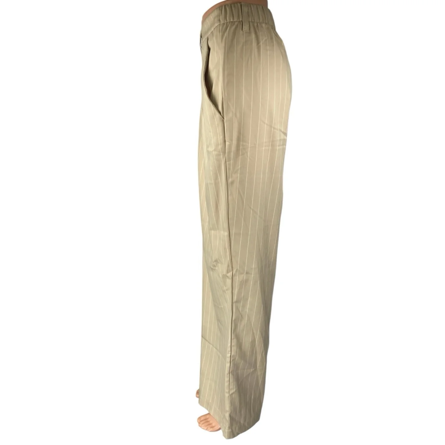 NEW H&M Divided Beige Tan Striped High Waist Wide Leg Trousers Dress Pants XXL - Image 2