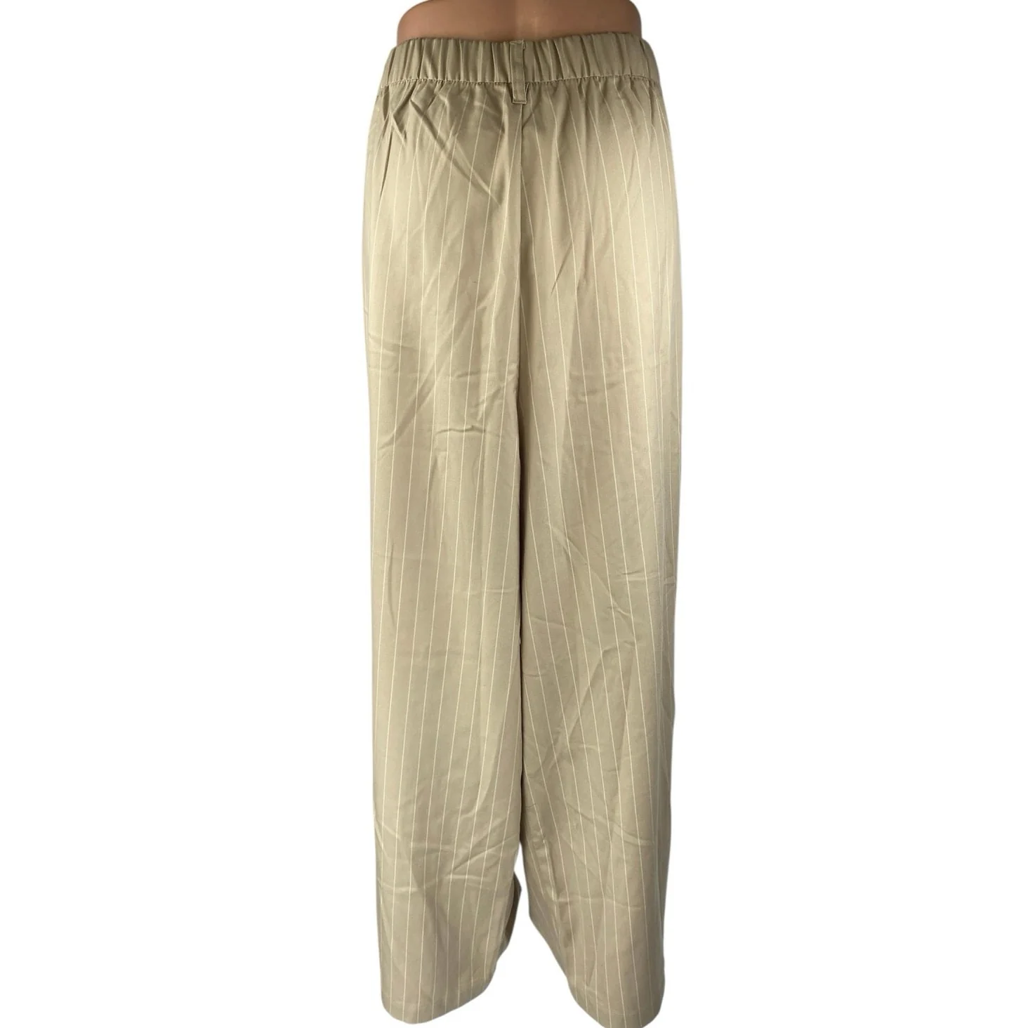 NEW H&M Divided Beige Tan Striped High Waist Wide Leg Trousers Dress Pants XXL - Image 3