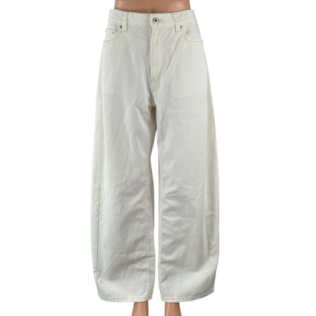 NEW H&M Women's White High Rise Loose Palazzo Wide Leg Baggy Denim Jeans Size 6
