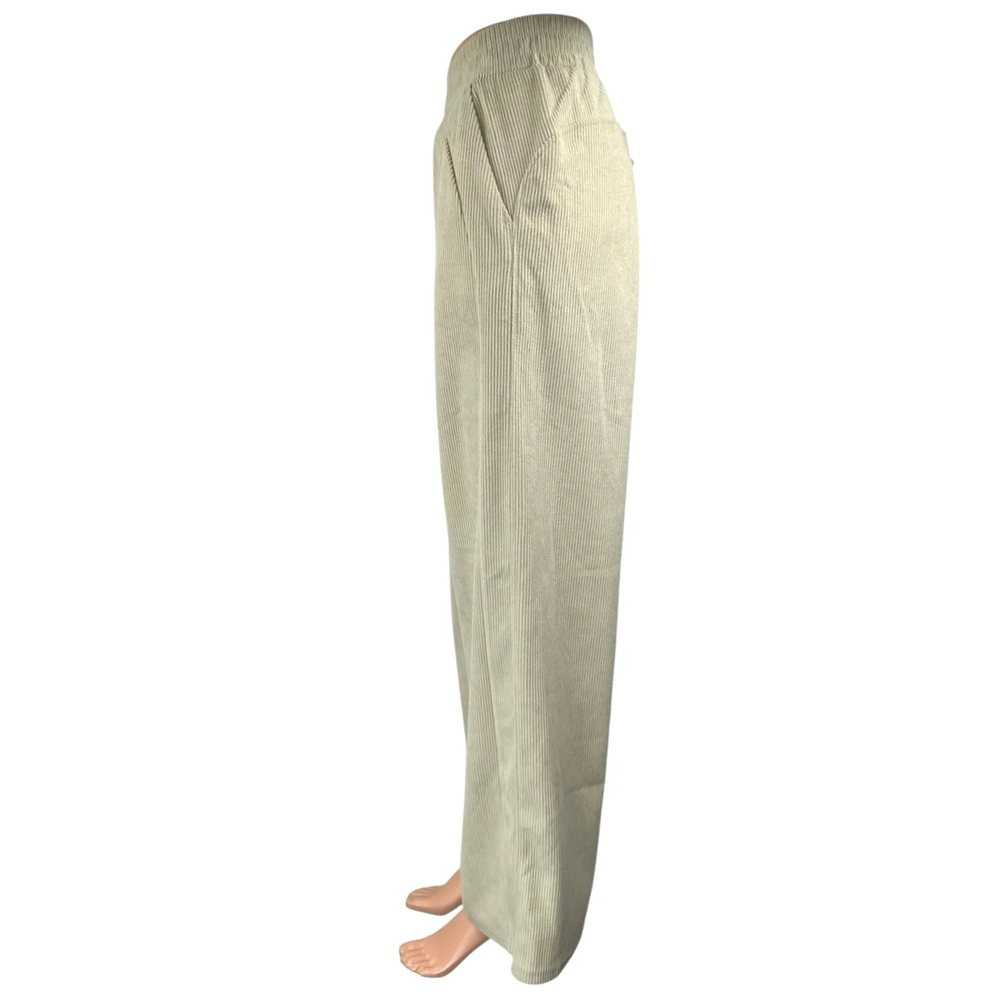 NEW Halara Cream Corduroy High Waist Straight Wide Leg Casual Trousers Pants XS - Image 2