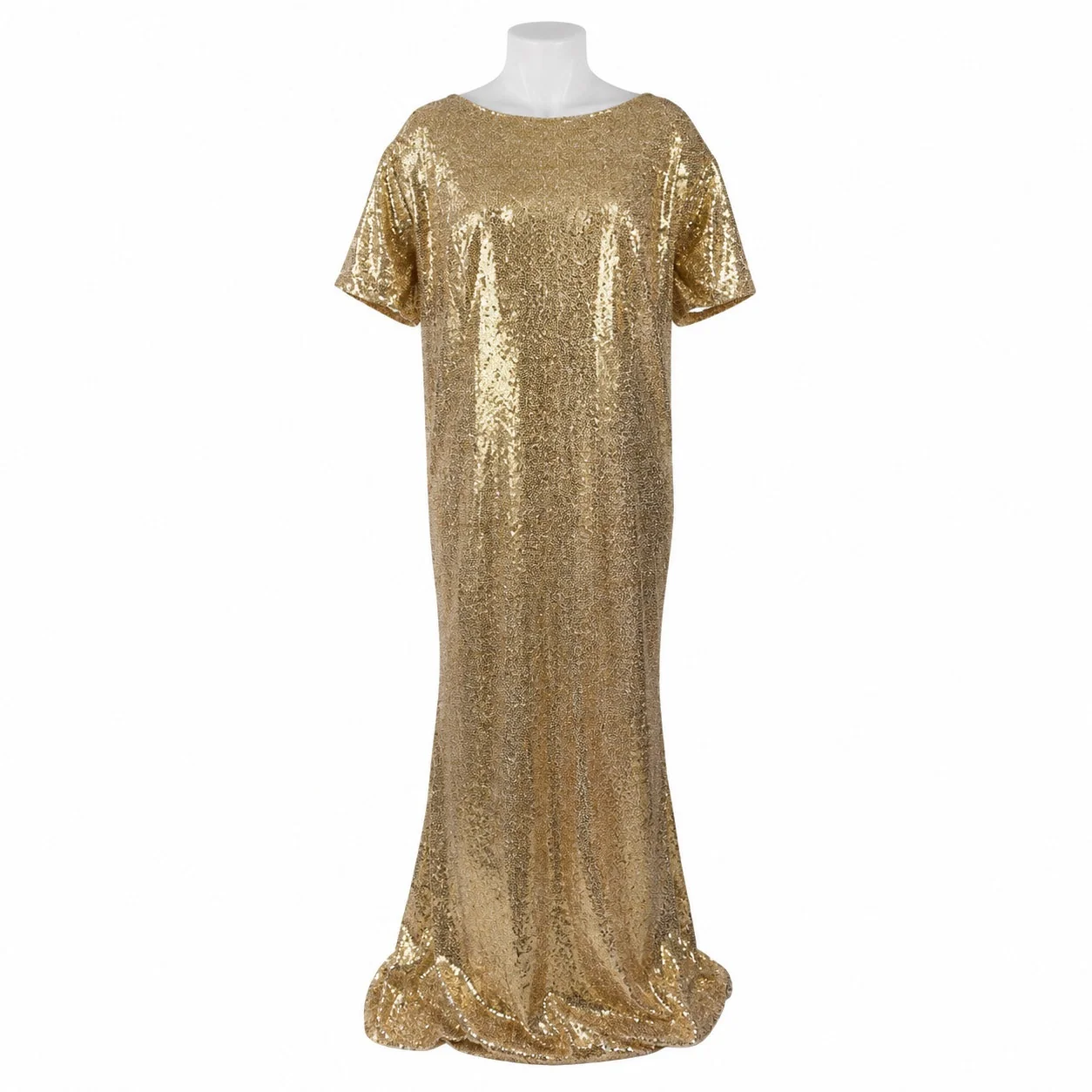 NEW Honey Qiao Sparkly Modest Gold Sequin Short Sleeve Sheath Shift Dress Sz XL
