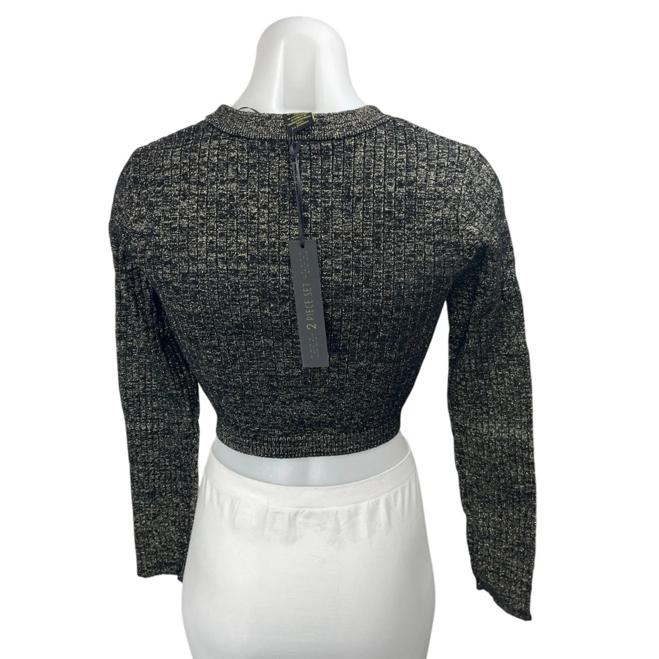 NEW House of Harlow 1960 Black Metallic Ribbed Knit Cropped Sweater Top Size S - Image 2
