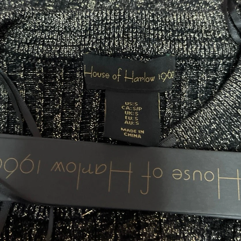 NEW House of Harlow 1960 Black Metallic Ribbed Knit Cropped Sweater Top Size S - Image 3