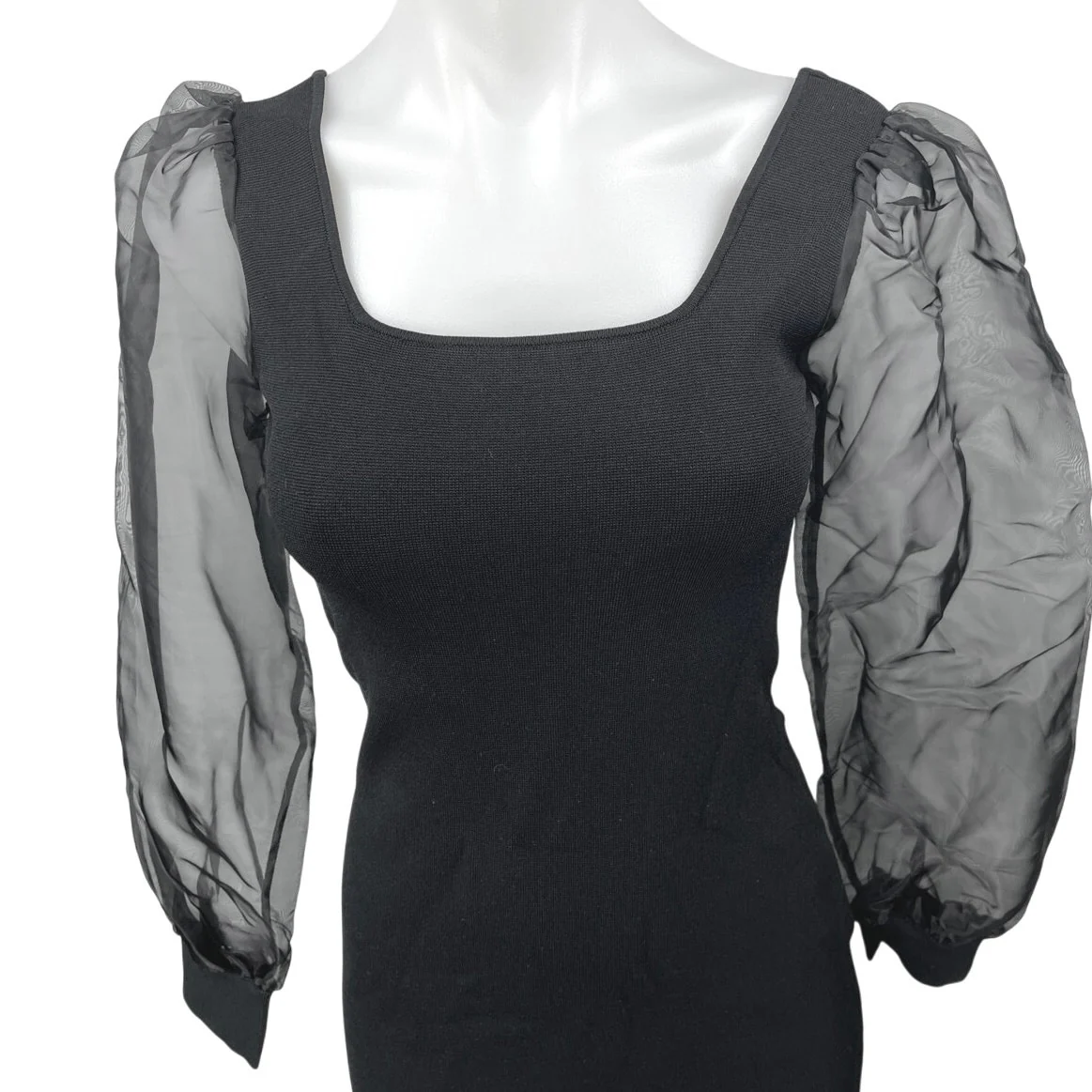 NEW House of Harlow 1960 Black Sheer Long Sleeve Mini Bodycon Sweater Dress XS - Image 3