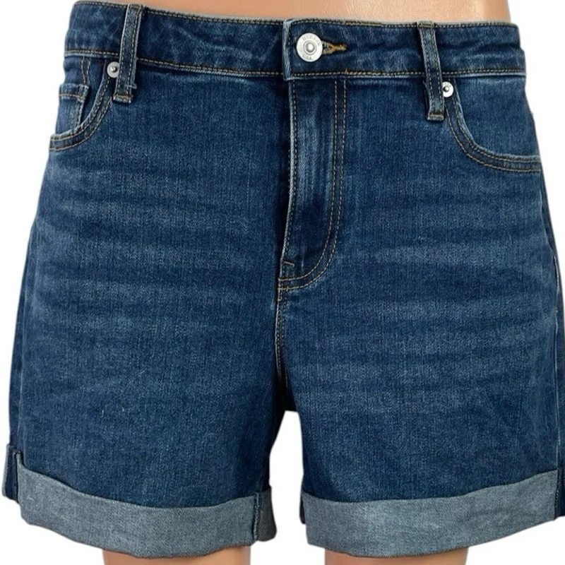 NEW Hudson Jeans Blue Roll Cuff Hem Mid Waist Mom Girlfriend Denim Shorts Size 8 - Image 4