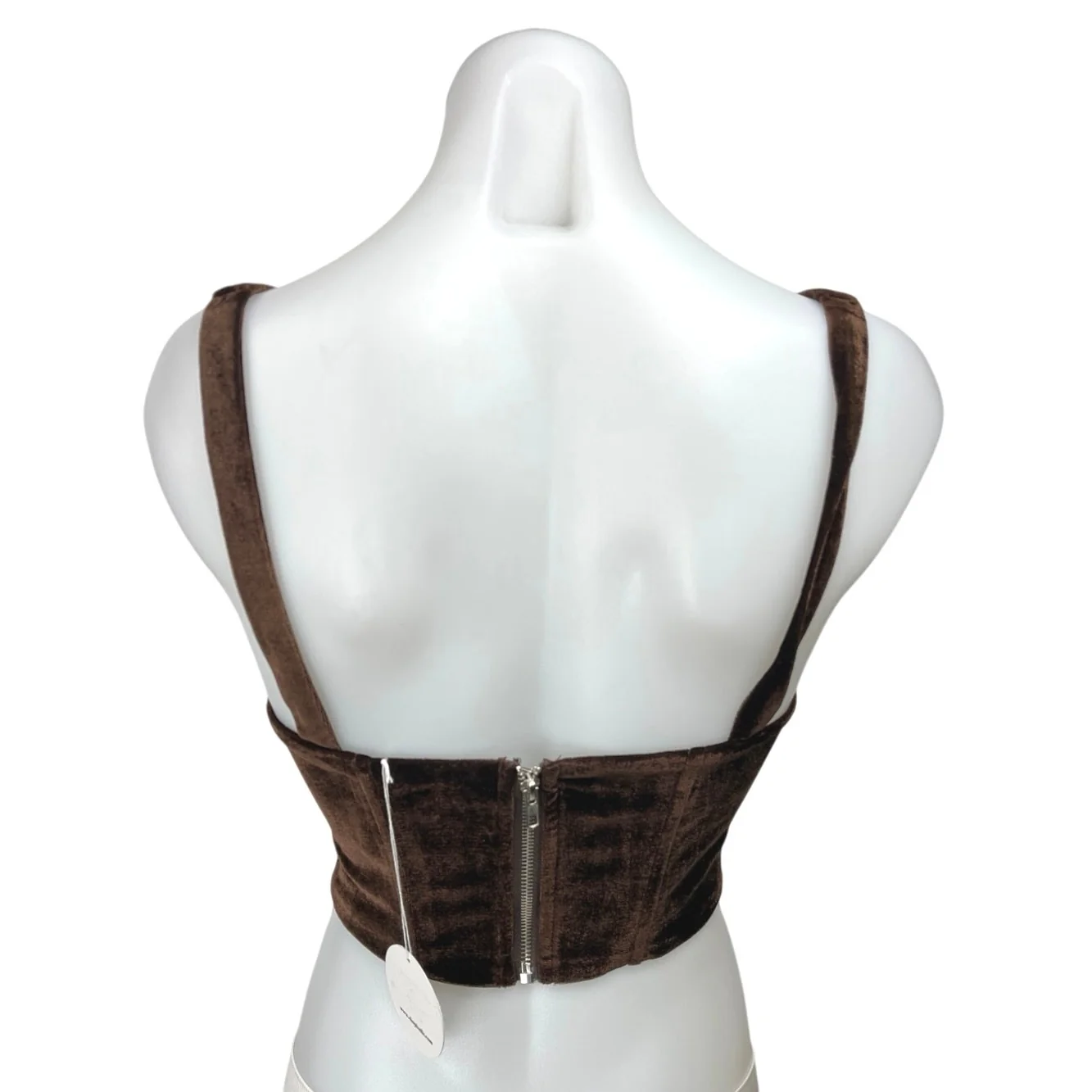 NEW Isalis Brown Velvet Velour Sleeveless Square Neck Corset Crop Tank Top Sz S - Image 2