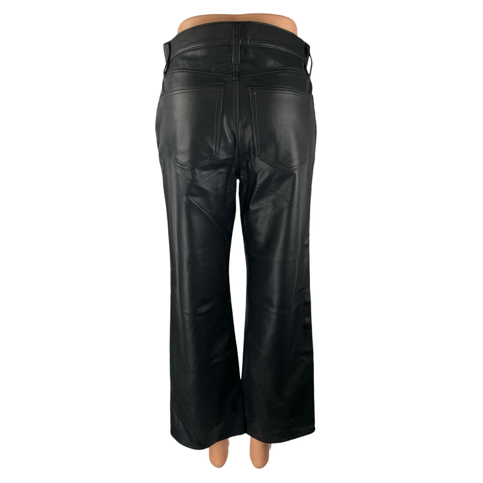 NEW J.Crew Black Faux Vegan Leather High Rise Bootcut Flared Trousers Pants 25 - Image 2