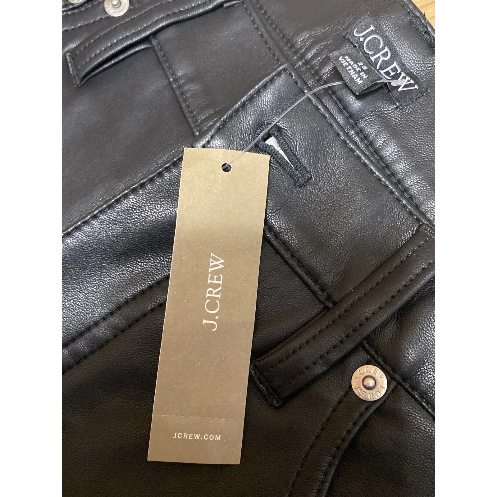 NEW J.Crew Black Faux Vegan Leather High Rise Bootcut Flared Trousers Pants 25 - Image 3