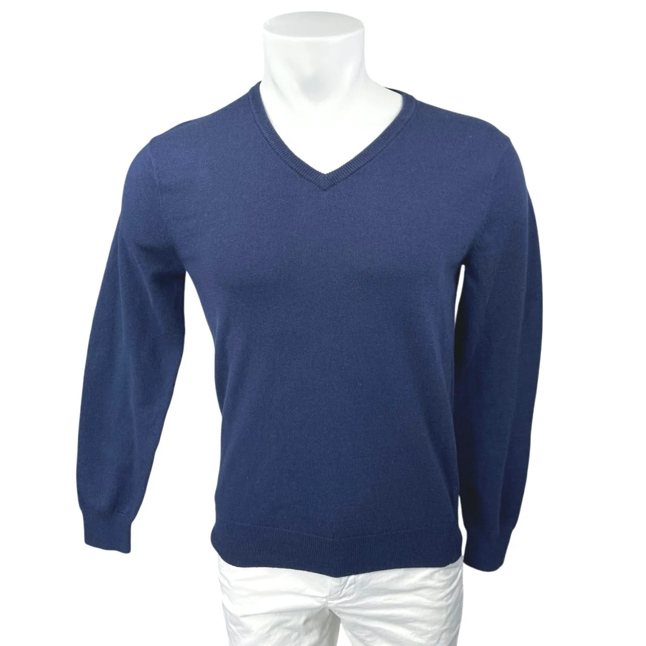 NEW J.Crew Harbor Cotton Men's Blue Wool Knit Long Sleeve V-Neck Sweater Top S