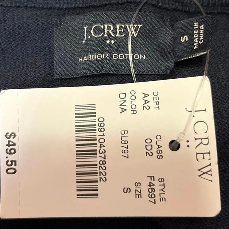 NEW J.Crew Harbor Cotton Men's Blue Wool Knit Long Sleeve V-Neck Sweater Top S - Image 3