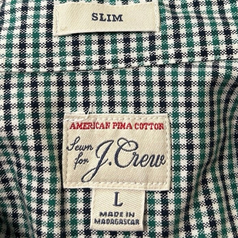 NEW J.Crew Men's Green Gingham Check Slim Long Sleeve Button Down Shirt Top Sz L - Image 4