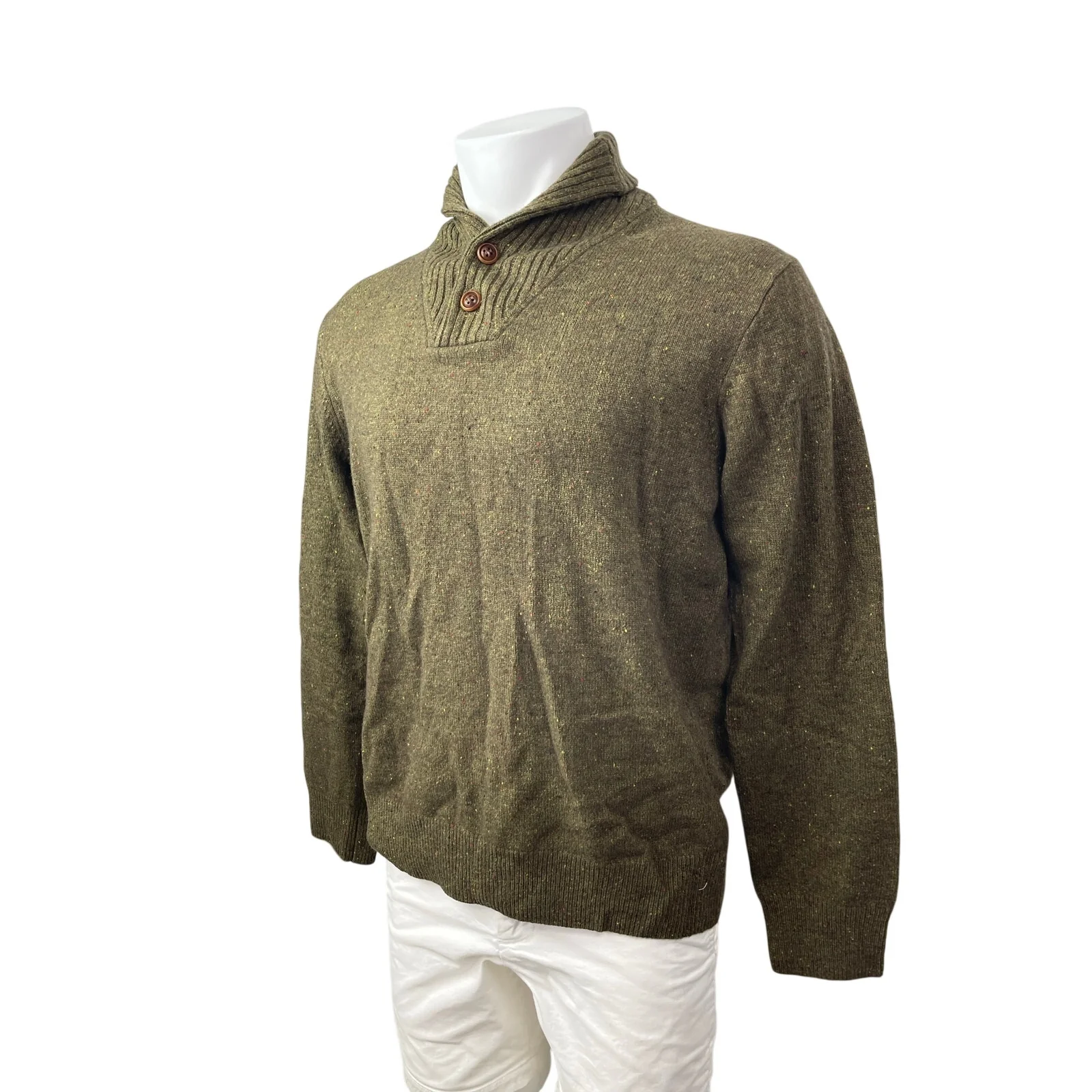 NEW J.Crew Men's Olive Green Wool Knit Long Sleeve Polo Sweater Top Size L - Image 2
