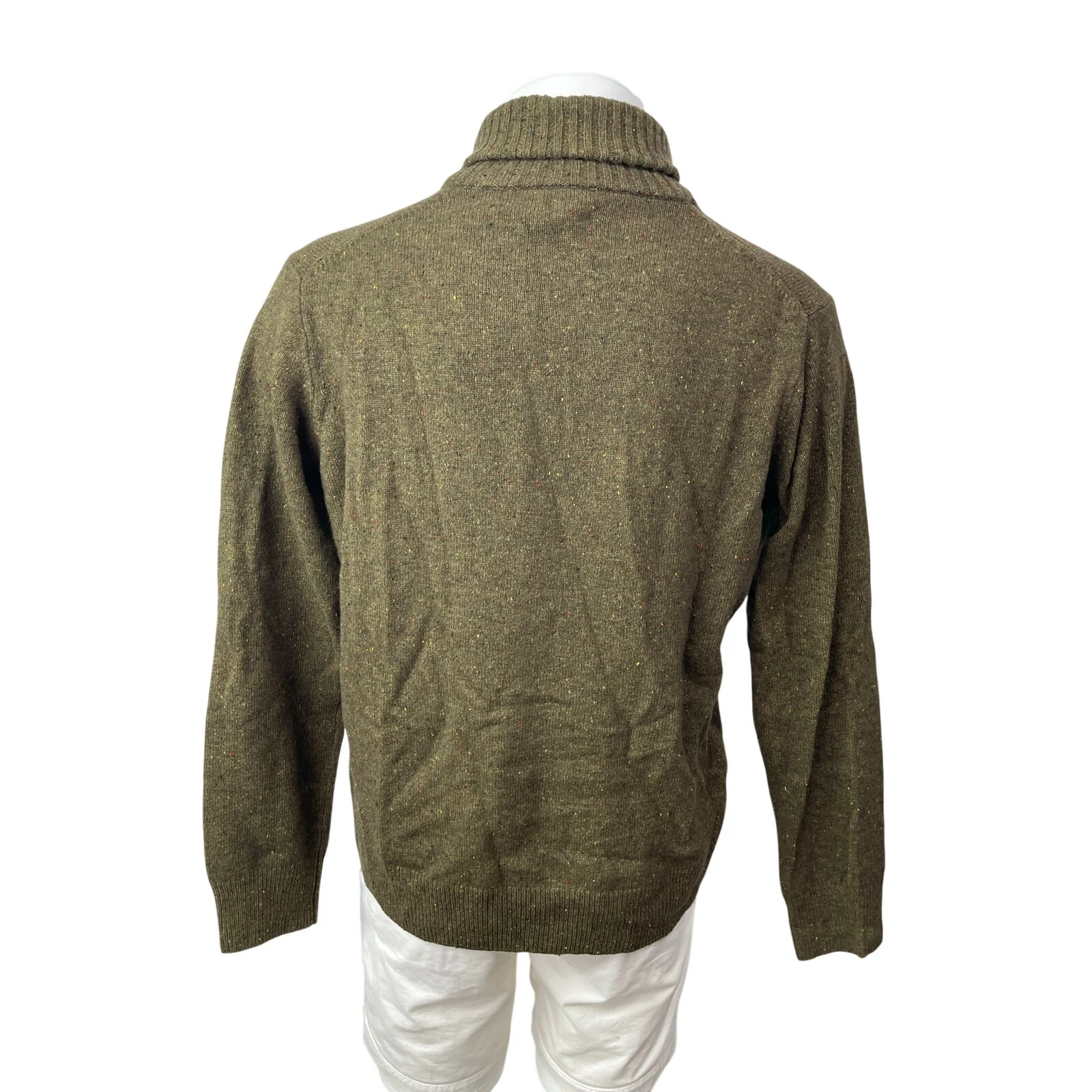 NEW J.Crew Men's Olive Green Wool Knit Long Sleeve Polo Sweater Top Size L - Image 4