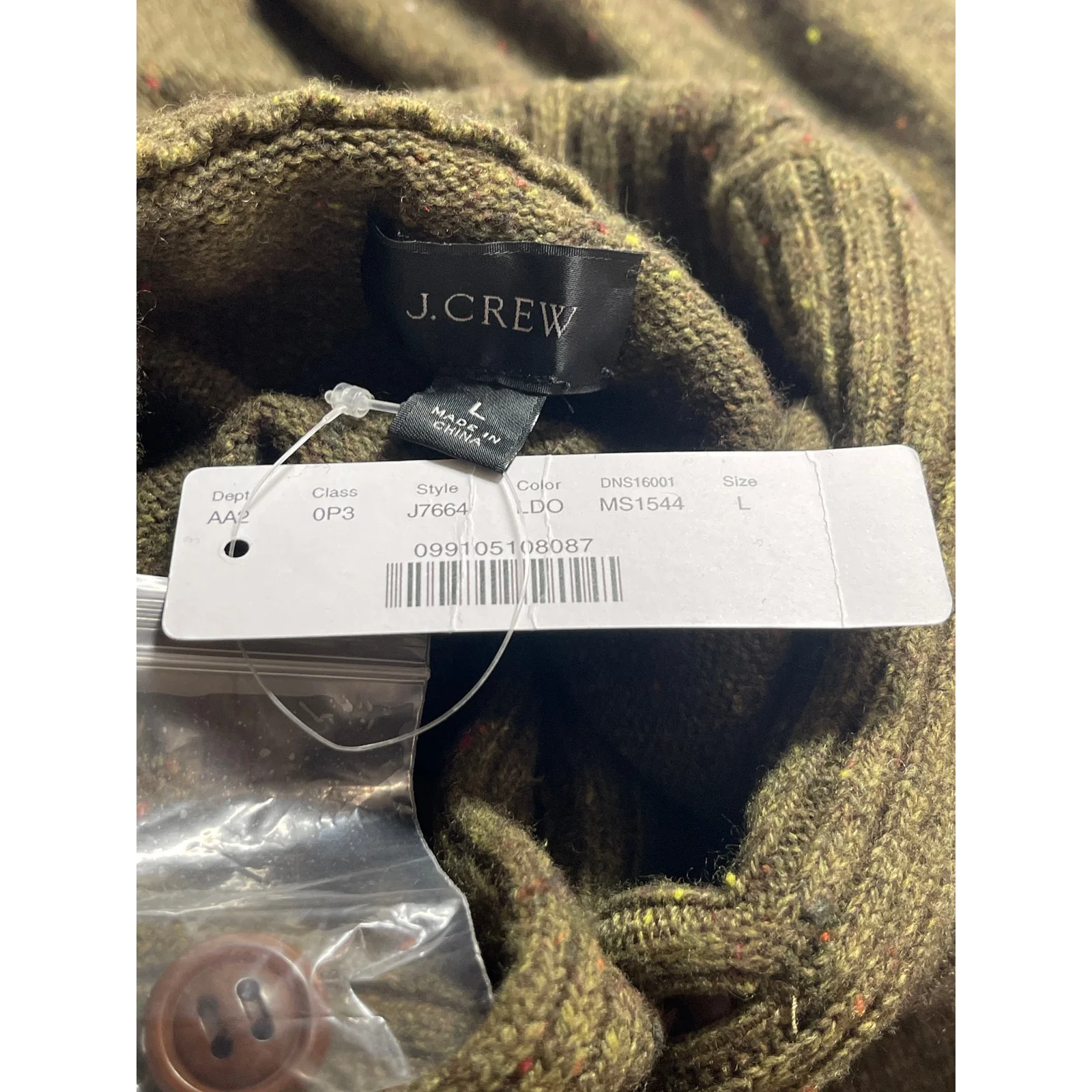 NEW J.Crew Men's Olive Green Wool Knit Long Sleeve Polo Sweater Top Size L - Image 5