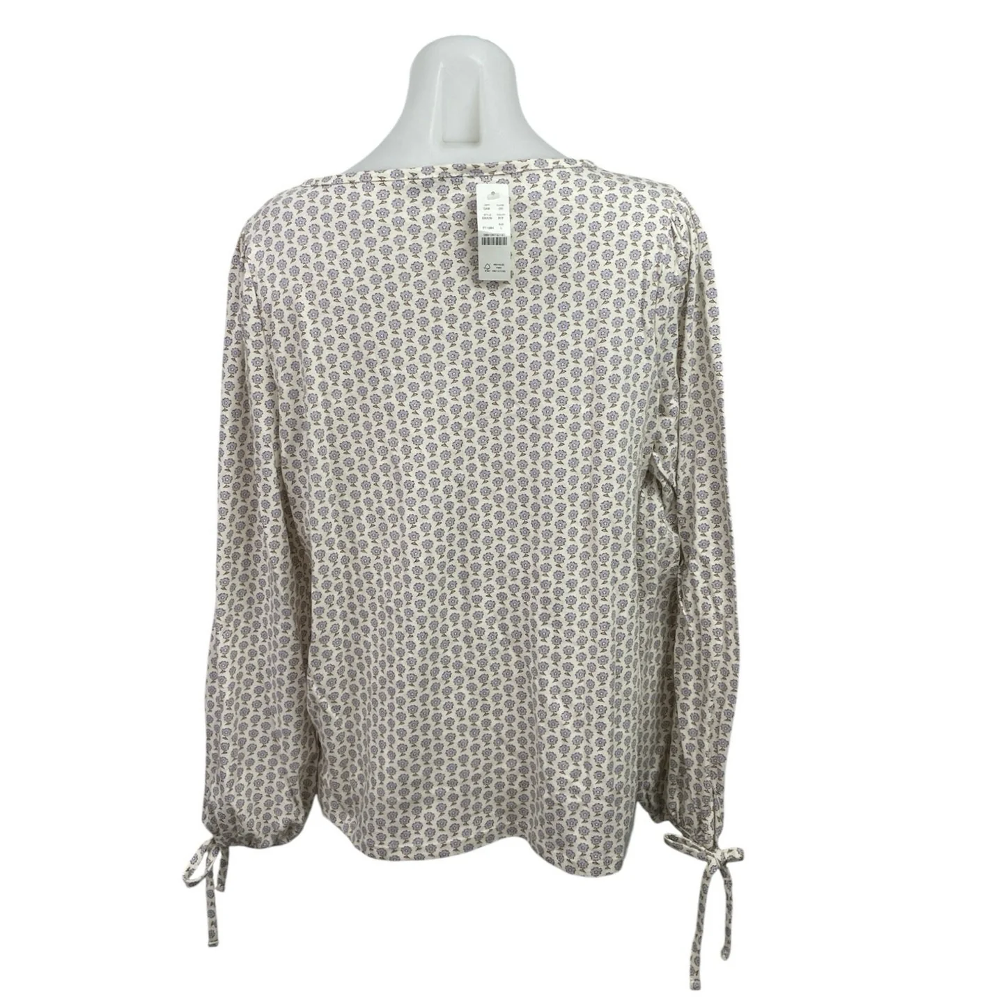 NEW J.Crew White Purple Hyacinth Floral Long Sleeve Jersey Peasant Blouse Top L - Image 3
