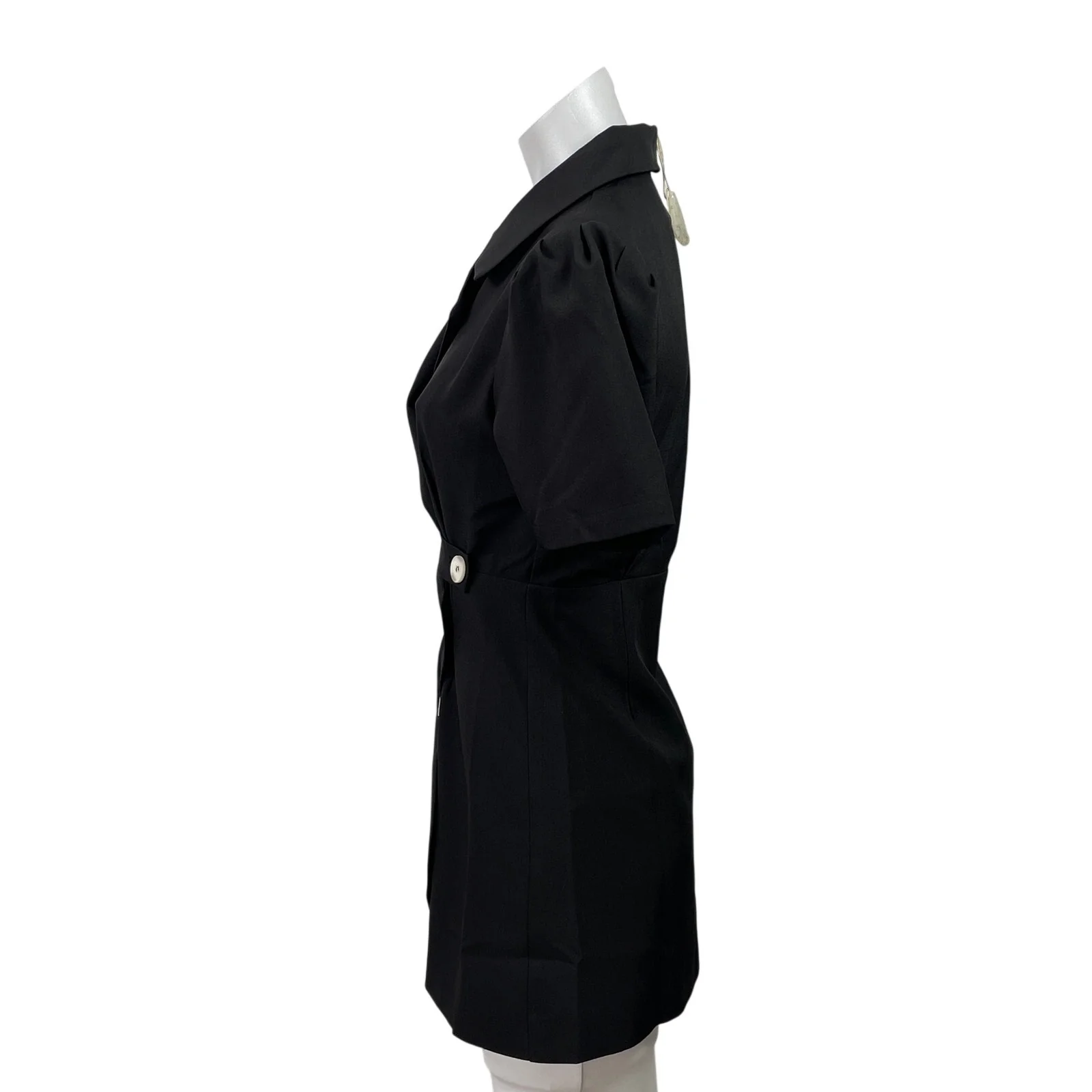 NEW J.ING Women's Black Short Sleeve Collared Button Front Blazer Mini Dress XS - Image 2