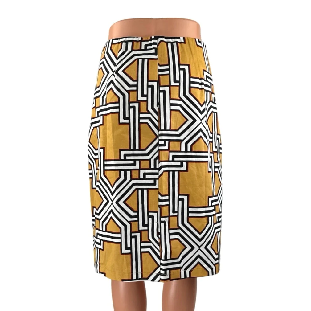 NEW Jaclyn Smith Yellow White High Waist Geometric Pencil Knee Length Skirt Sz L - Image 3