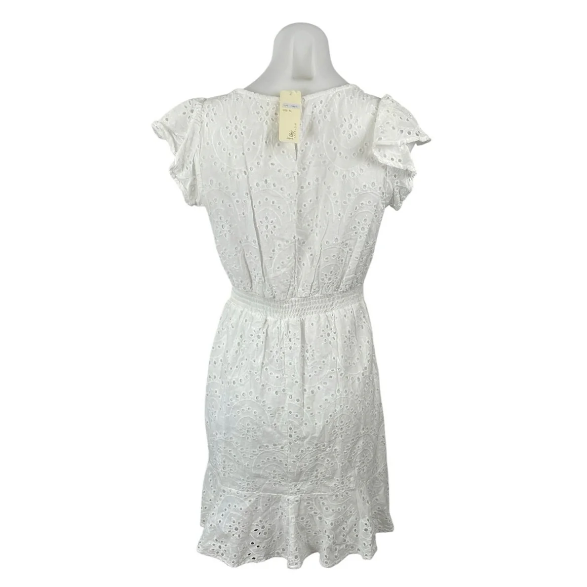 NEW Japna White Floral Eyelet Embroidery V Neck Mini Flare A-Line Wrap Dress M - Image 3