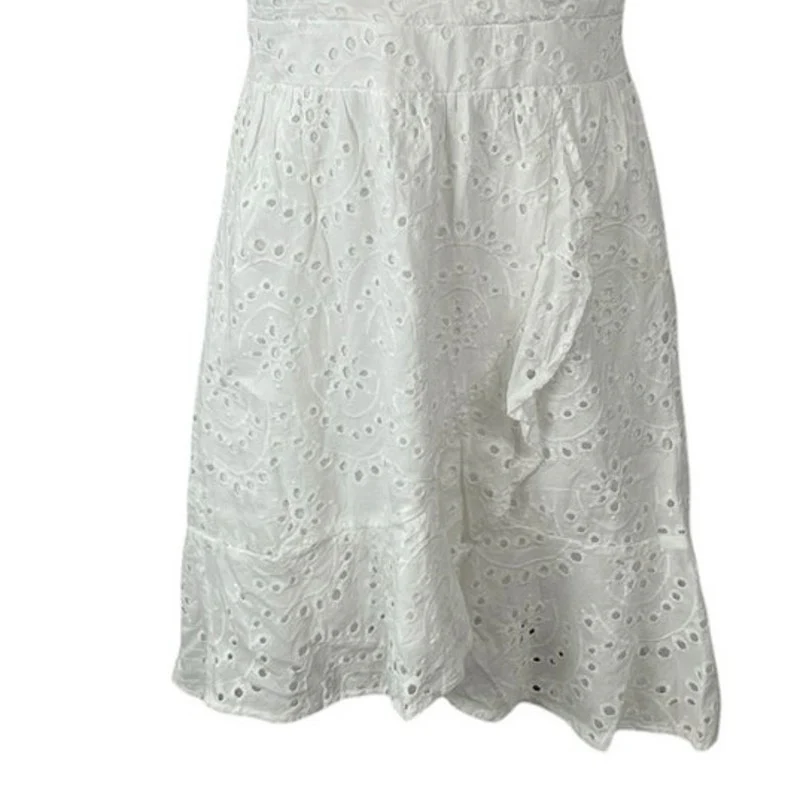 NEW Japna White Floral Eyelet Embroidery V Neck Mini Flare A-Line Wrap Dress M - Image 5