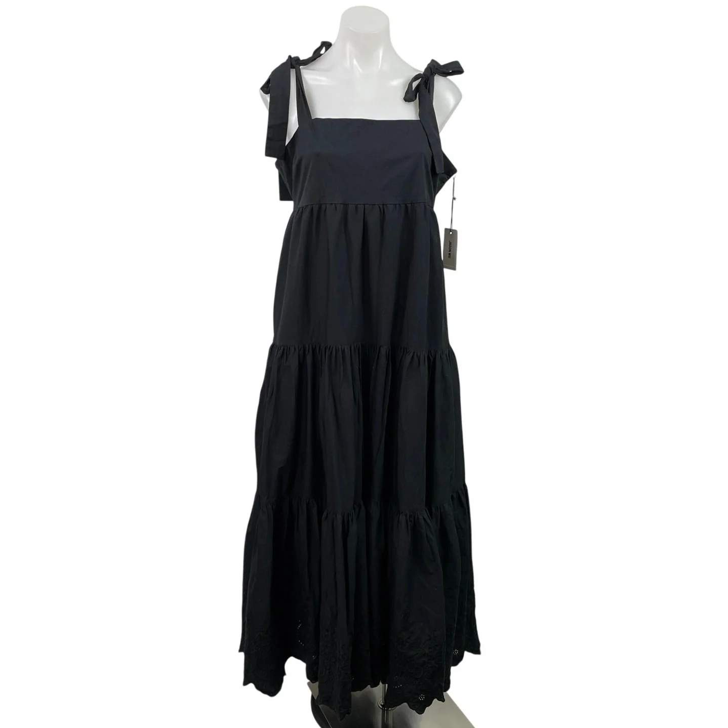 NEW Jason Wu Black Sleeveless Tie Strap Square Neck Tiered A Line Maxi Dress XL
