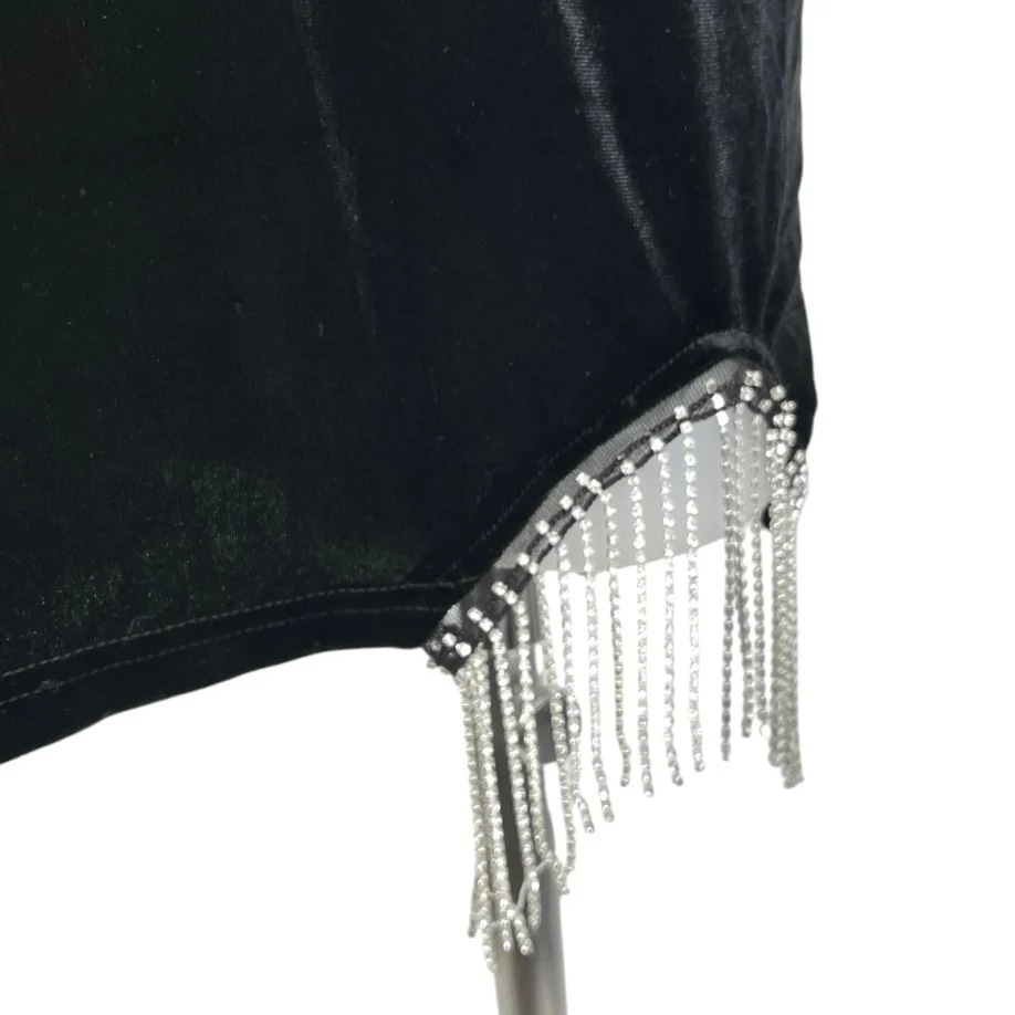 NEW JJ's House Black Velour Velvet Jeweled Fringe Holiday Mini Bodycon Dress L - Image 5