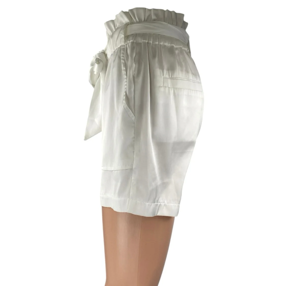 NEW JLuxLabel Women's White Belted Tie Waist Pockets Mini Paperbag Shorts Size S - Image 2