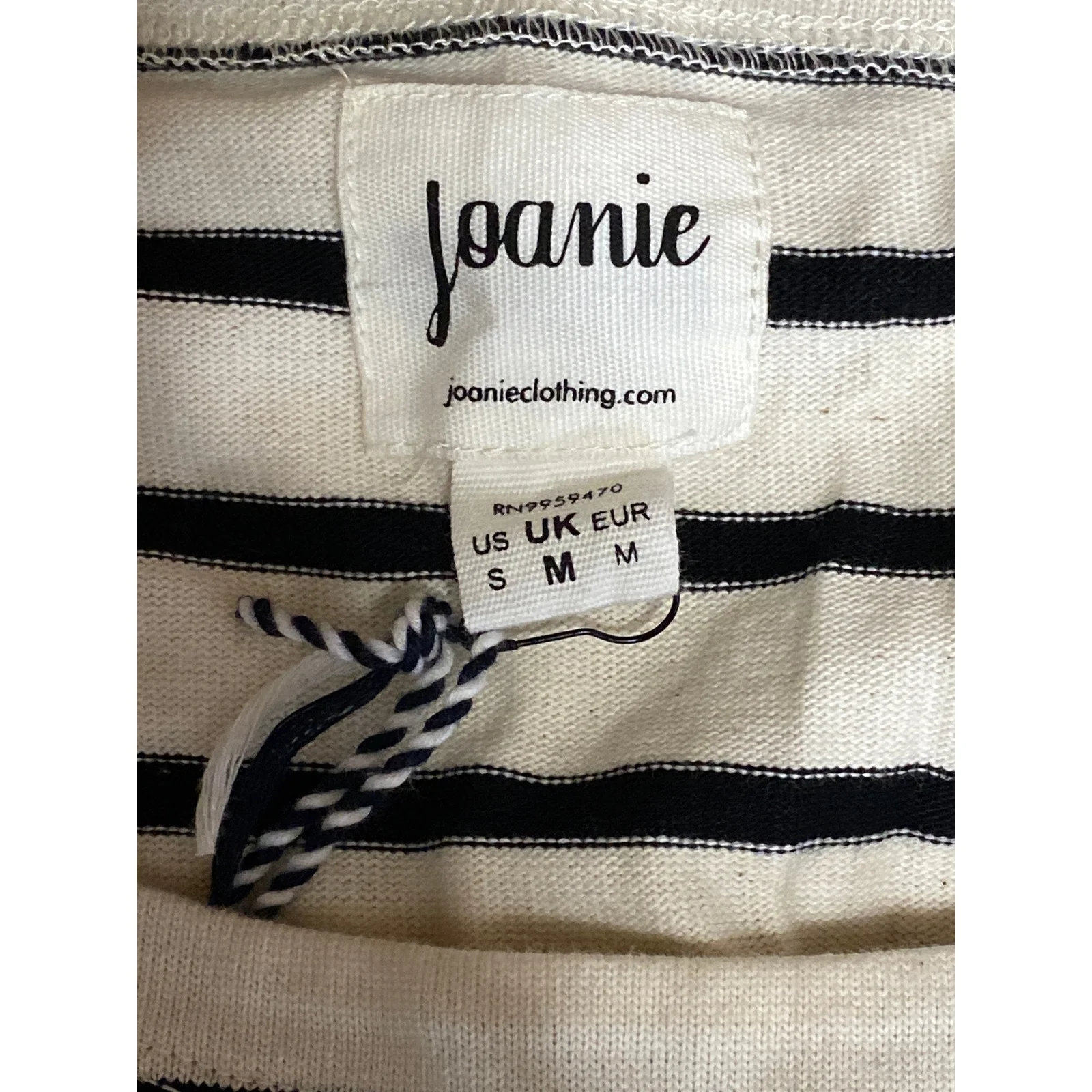 NEW Joanie Women's Black White Striped French Fries Patch Long Sleeve T Shirt S - Image 5