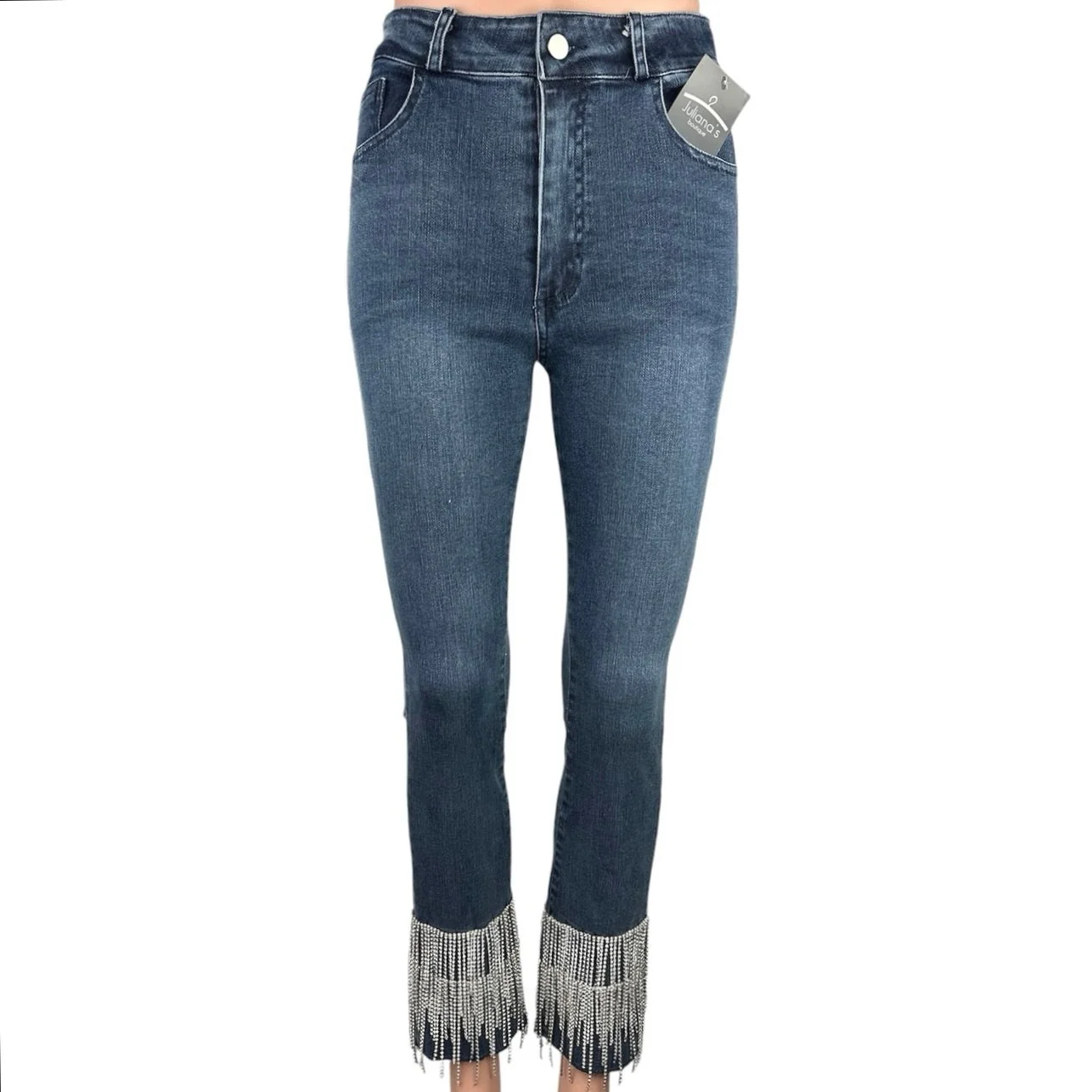 New Juliana’s Boutique Women's Blue Denim High Rise Fringe Trim Skinny Jeans M