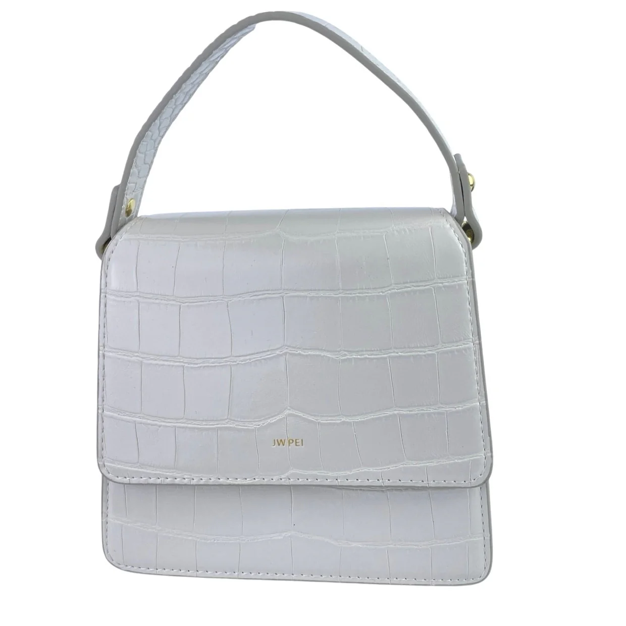 NEW JW Pei White Croc Vegan Leather Faux Crossbody Strap Top Handle Handbag OS - Image 3