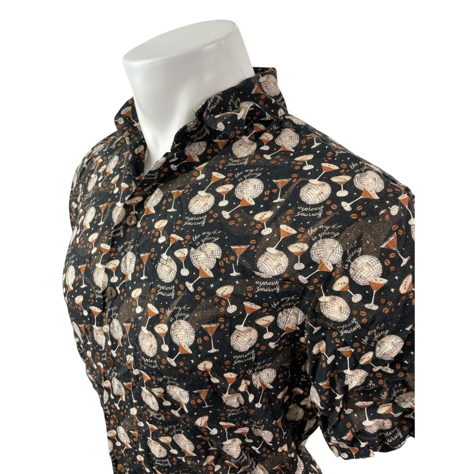 NEW Kenny Flowers Men's Black Disco Ball Champagne Print Button Down Shirt Top S - Image 2
