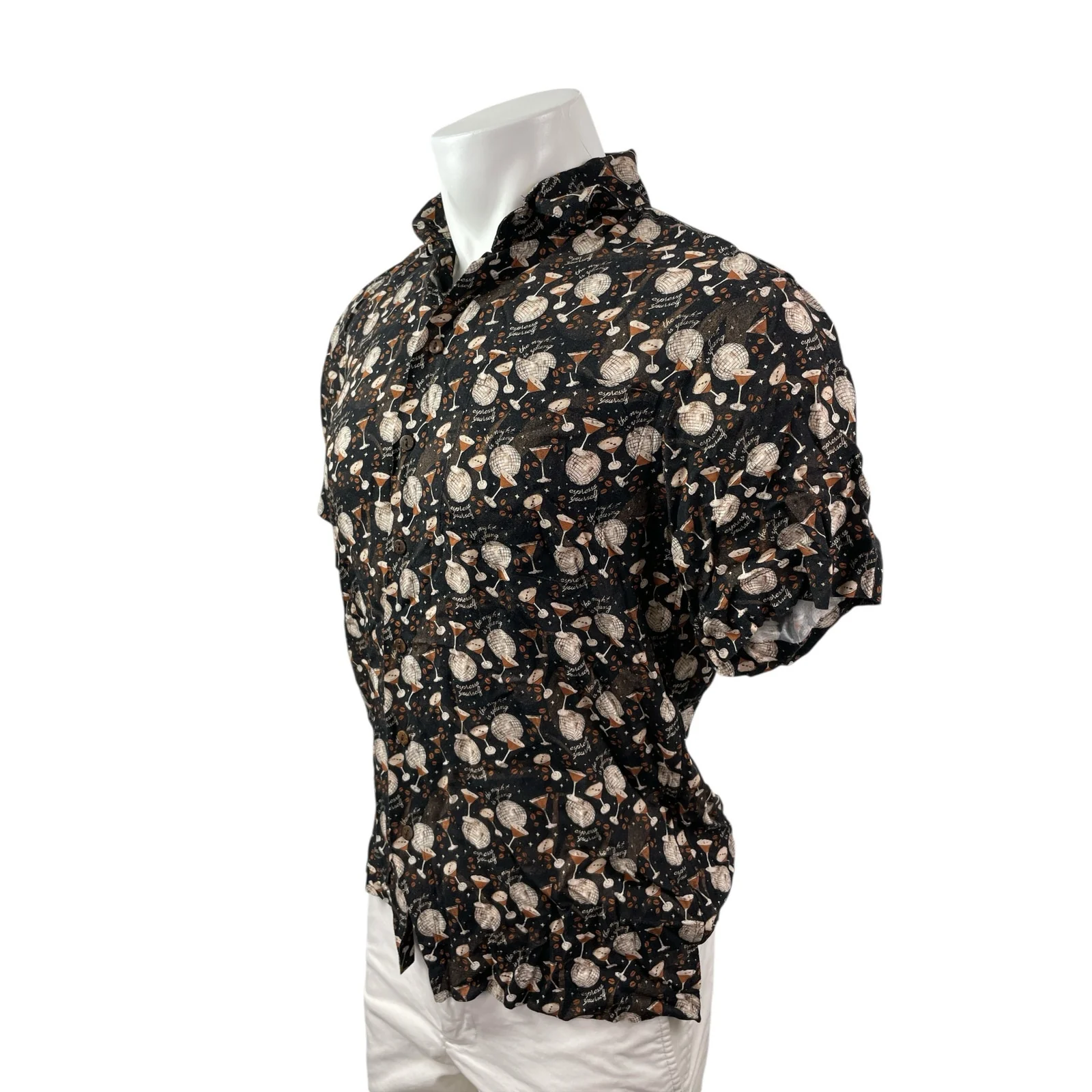 NEW Kenny Flowers Men's Black Disco Ball Champagne Print Button Down Shirt Top S - Image 3