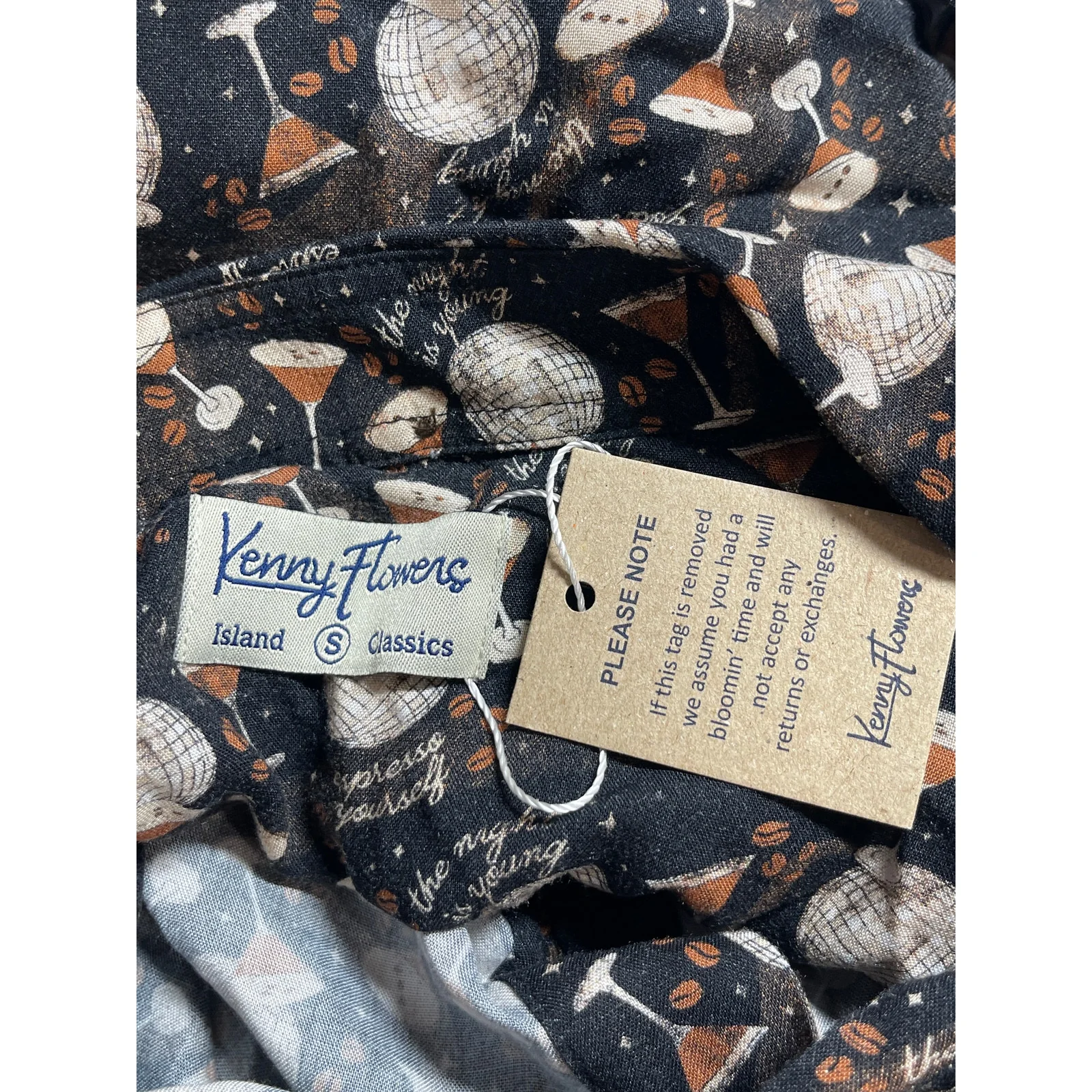 NEW Kenny Flowers Men's Black Disco Ball Champagne Print Button Down Shirt Top S - Image 5