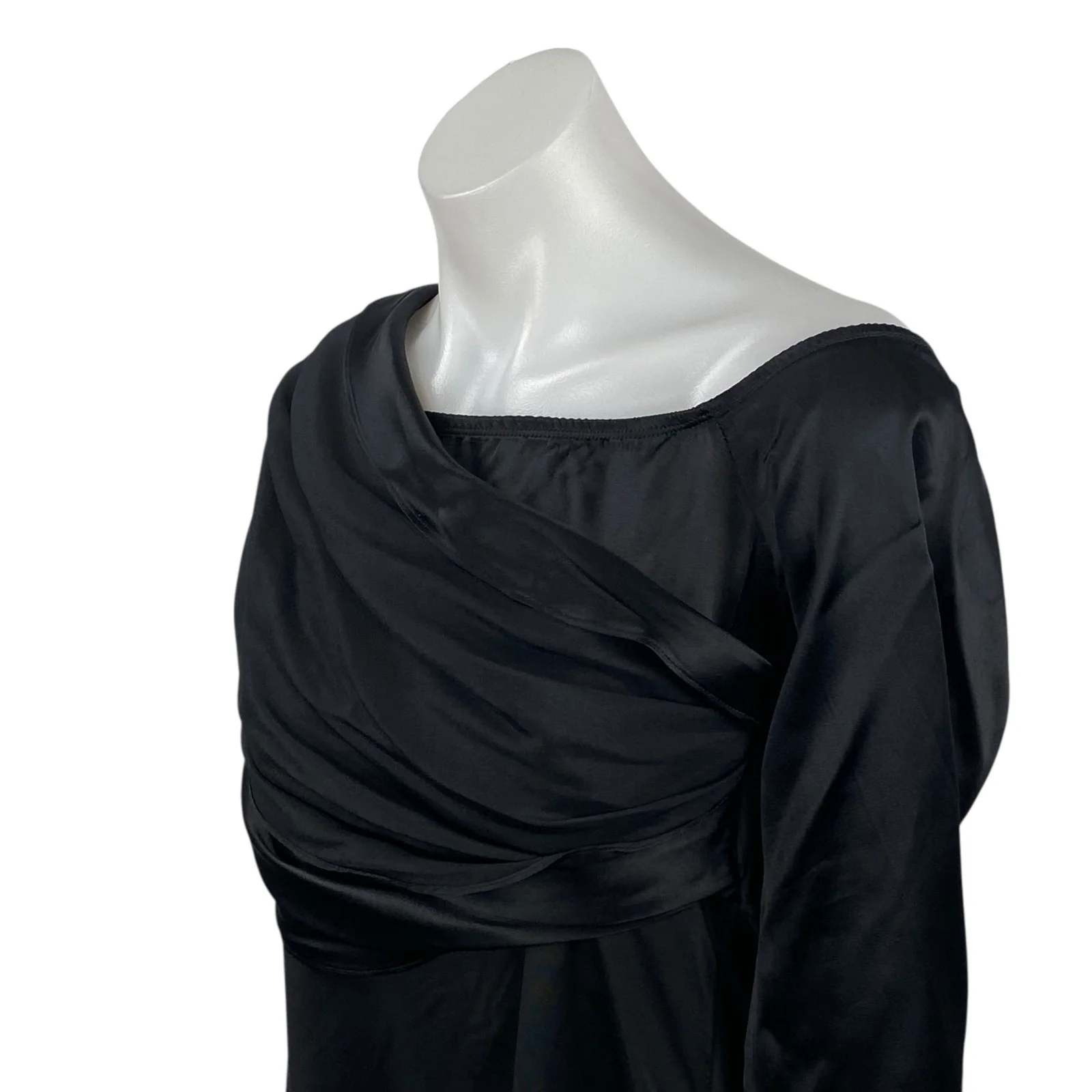 NEW L'Agence Women's Black Silk Satin Draped Long Sleeve Blouse Top Size L - Image 2