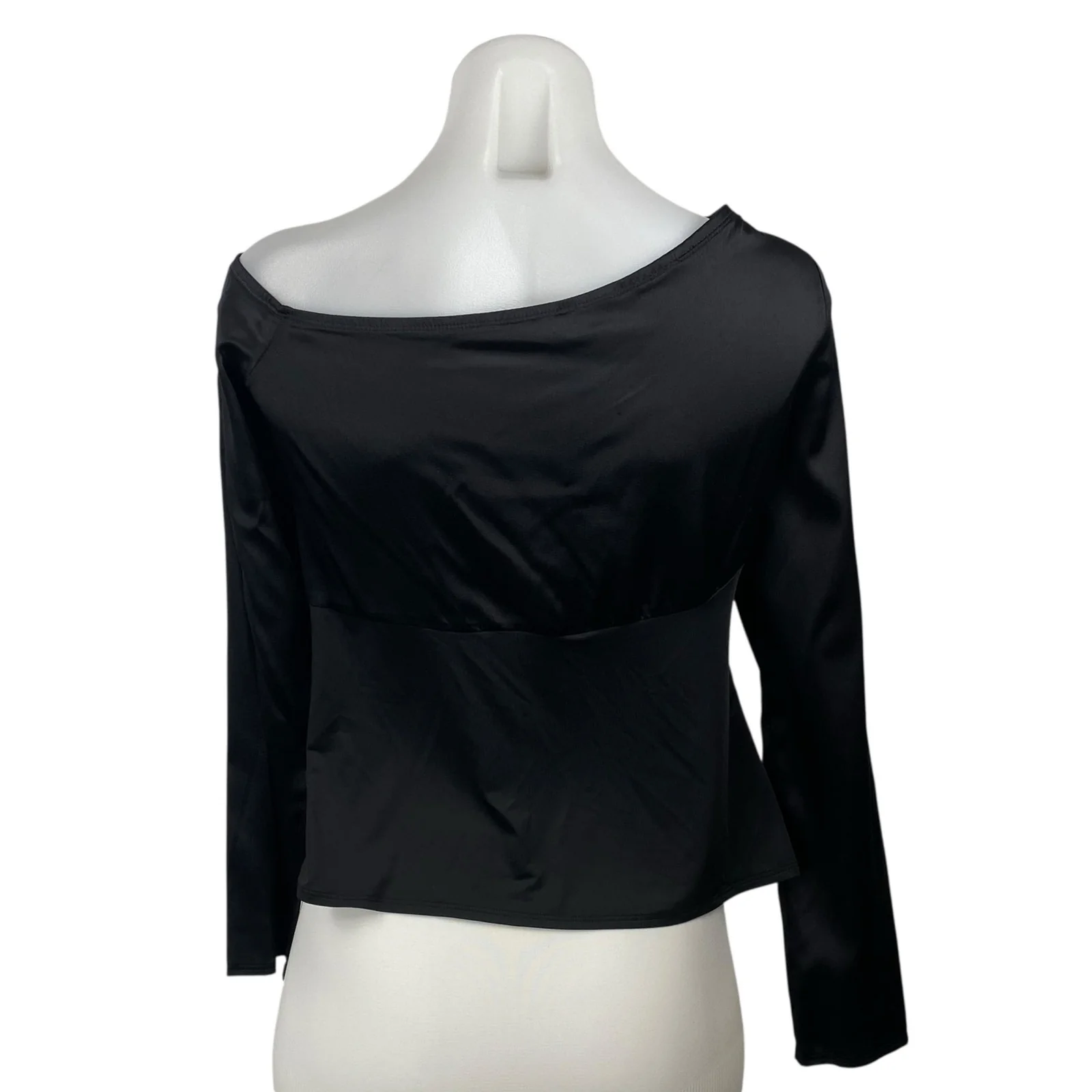 NEW L'Agence Women's Black Silk Satin Draped Long Sleeve Blouse Top Size L - Image 4