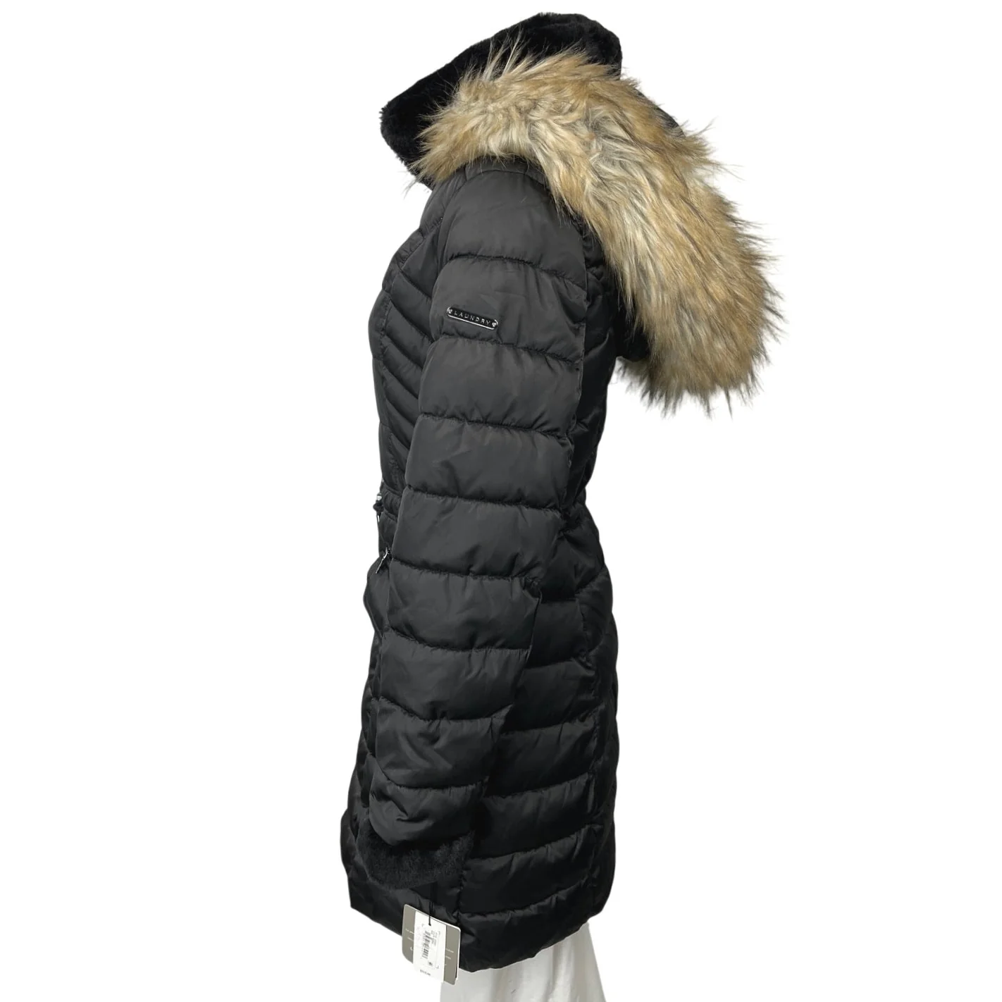 NEW Laundry by Shelli Segal Black Faux Fur Hooded Quilted Puffer Coat Jacket XS - Image 2
