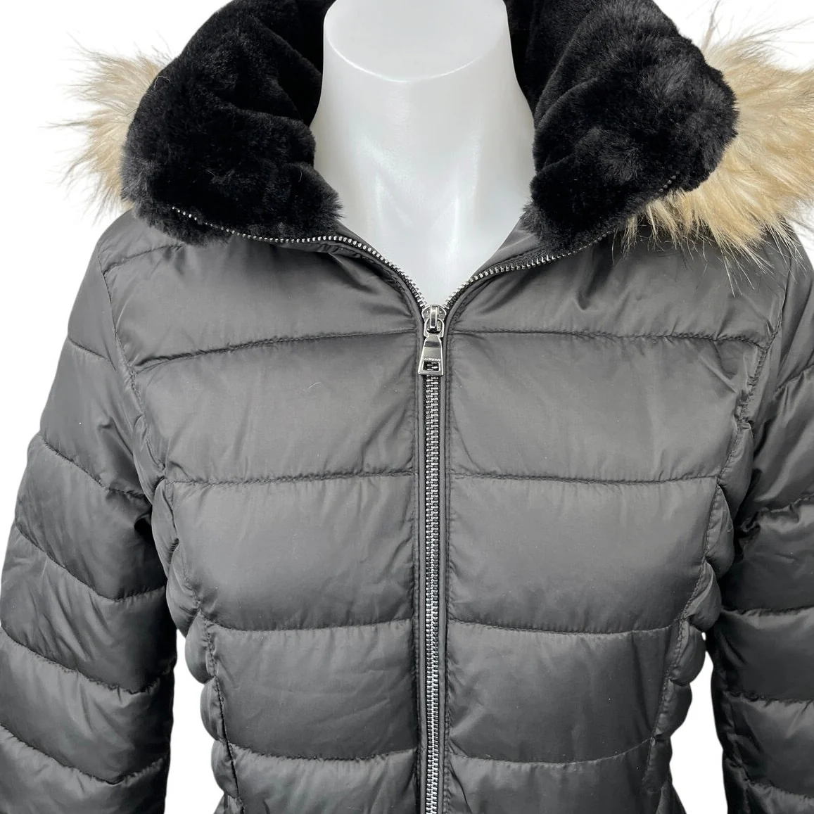 NEW Laundry by Shelli Segal Black Faux Fur Hooded Quilted Puffer Coat Jacket XS - Image 4