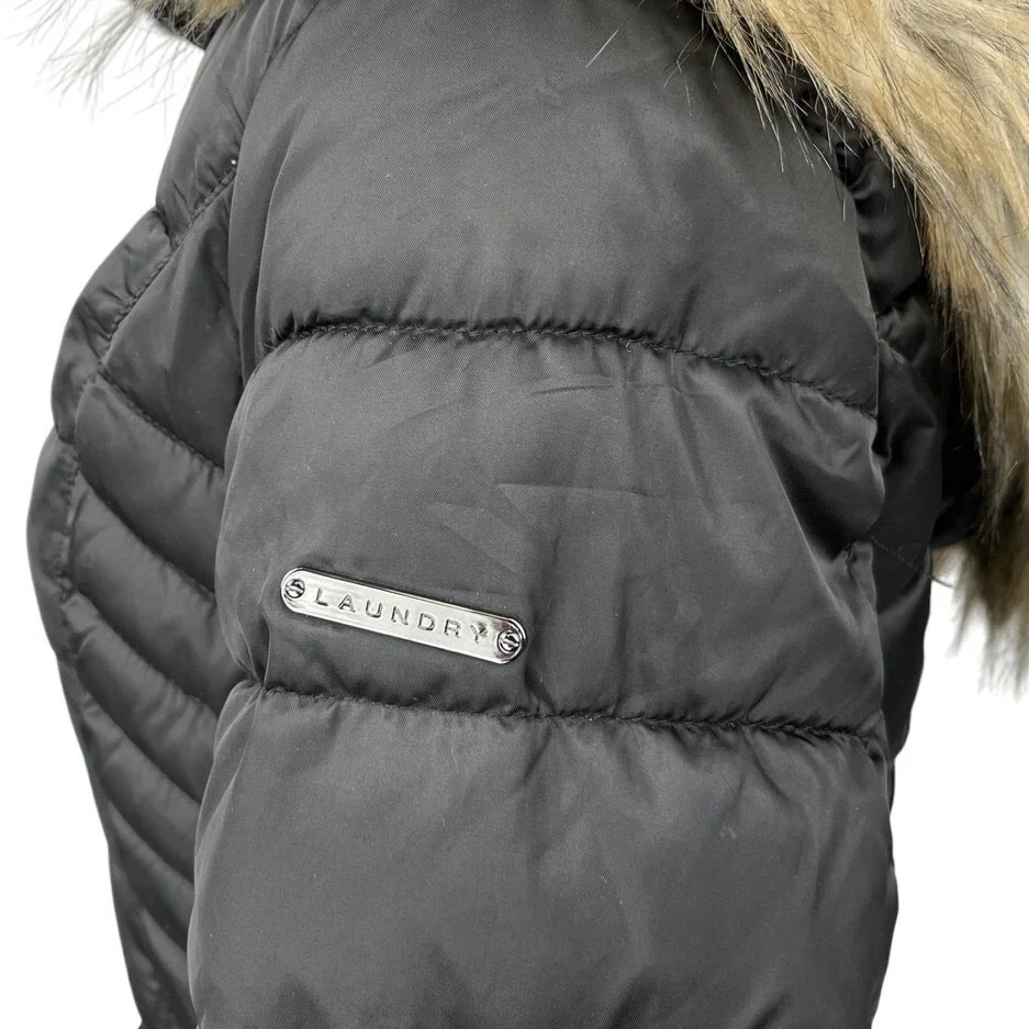 NEW Laundry by Shelli Segal Black Faux Fur Hooded Quilted Puffer Coat Jacket XS - Image 6