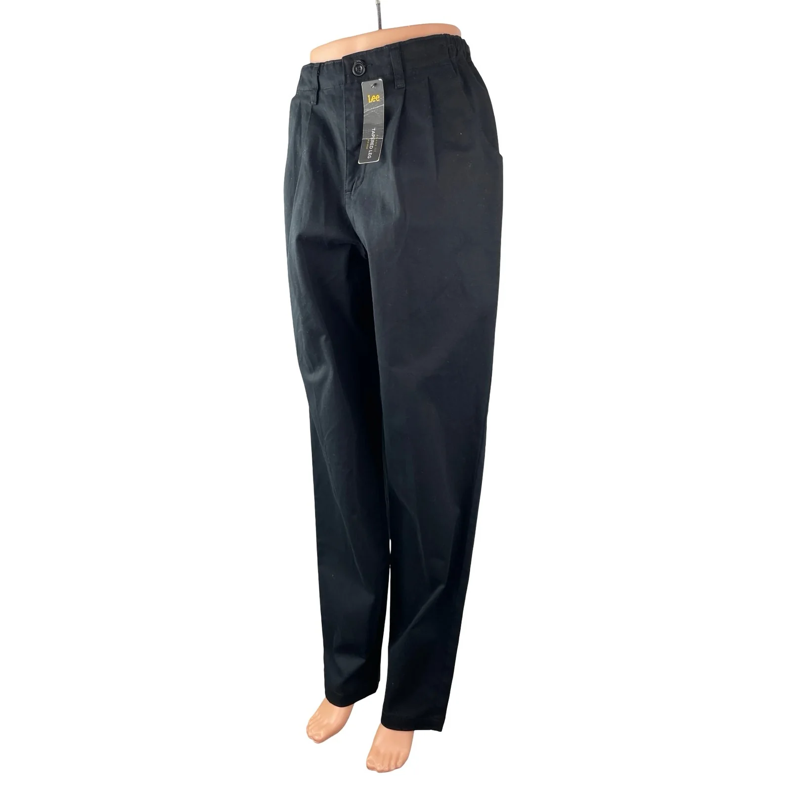 NEW Lee Womes Black Pleated High Rise Relaxed Fit Straight Trousers Pants Size 6 - Image 2