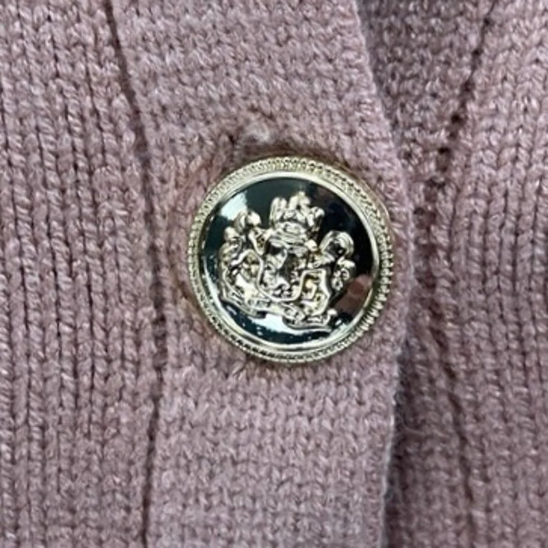 NEW Lillusory Brown Knit Long Sleeve Gold Button Down Cardigan Sweaters Top M - Image 4