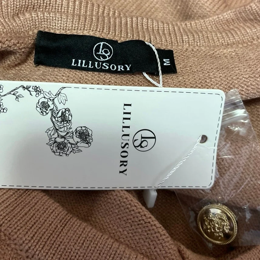 NEW Lillusory Brown Knit Long Sleeve Gold Button Down Cardigan Sweaters Top M - Image 5