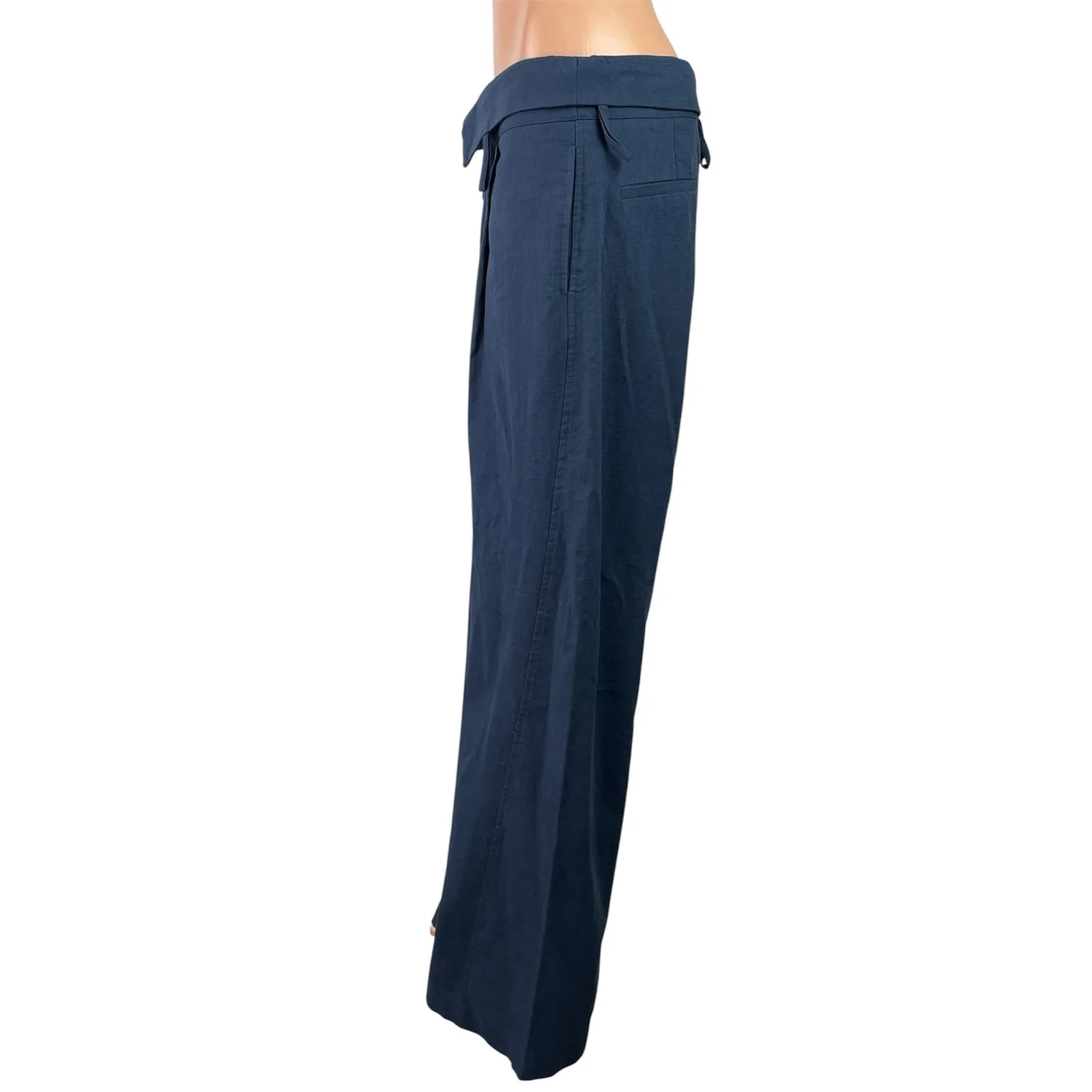 NEW Lioness Flourish Women's Blue Foldover Wide Leg High Rise Trousers Pants M - Image 2