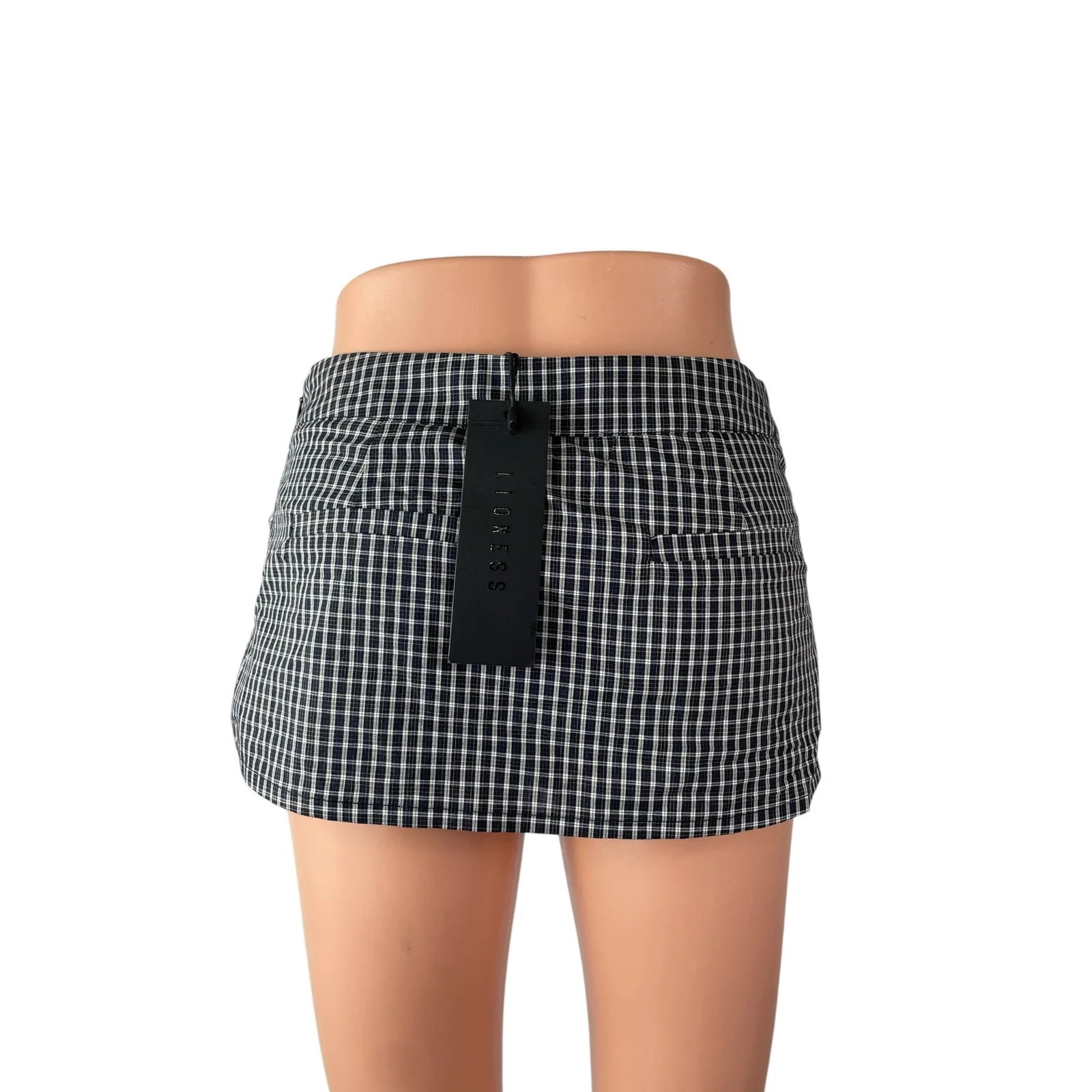 NEW Lioness Kensington Black Plaid Tie Wrap Low Waist Mini Skort Skirt Short XS - Image 3