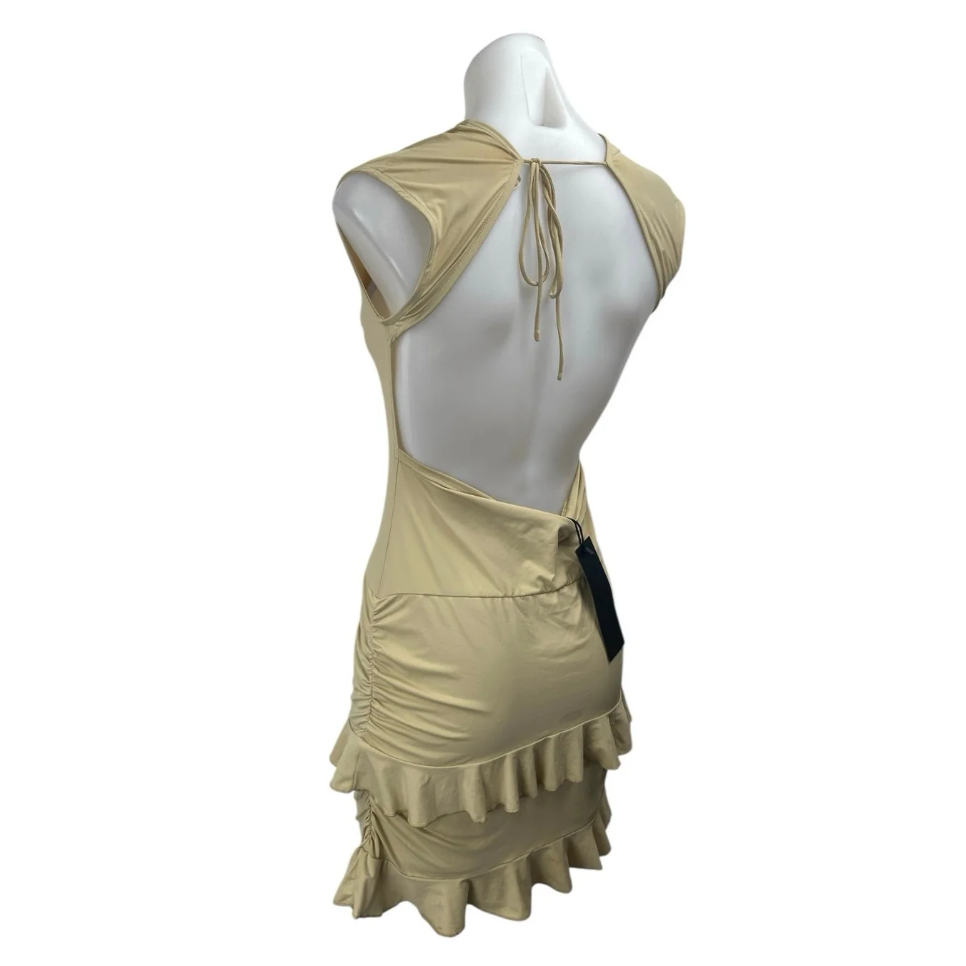 NEW Lioness Oui Oui Yellow Cap Sleeve Ruffle Tiered Open Back Mini Dress Size M - Image 2